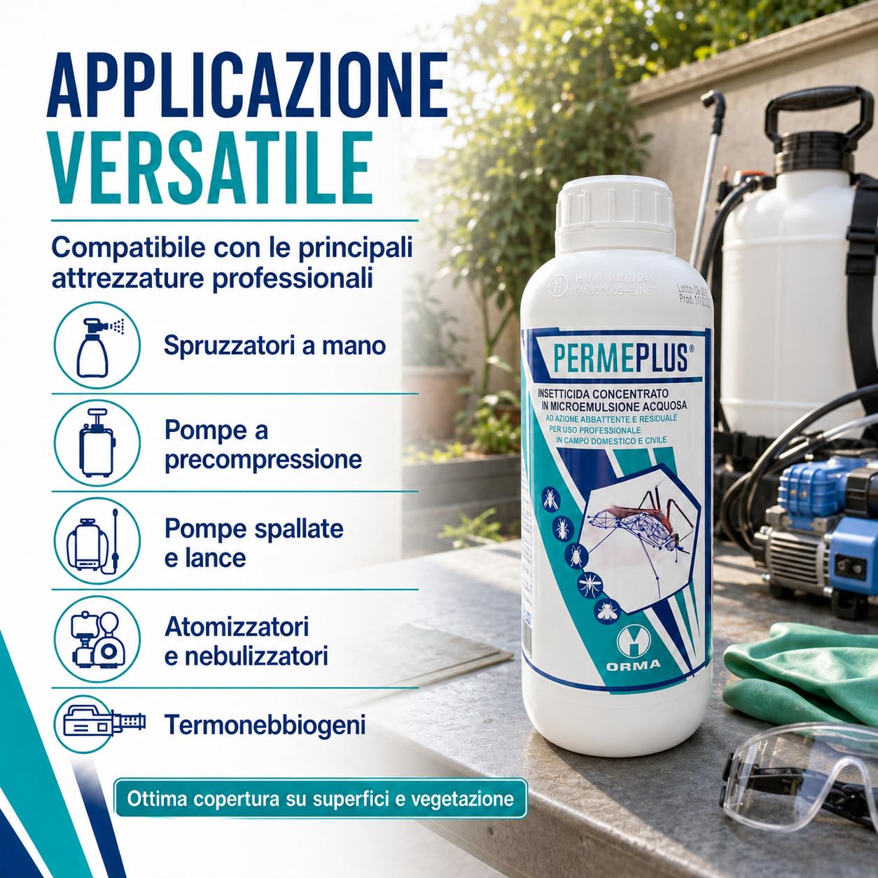 ORMA PERME PLUS | 1 Litro Insetticida Concentrato Zanzare, Mosche, Insetticida Blatte in Microemulsione - Azione Snidante e Residuale - Uso Interno ed Esterno - Inodore e Facile da Usare
