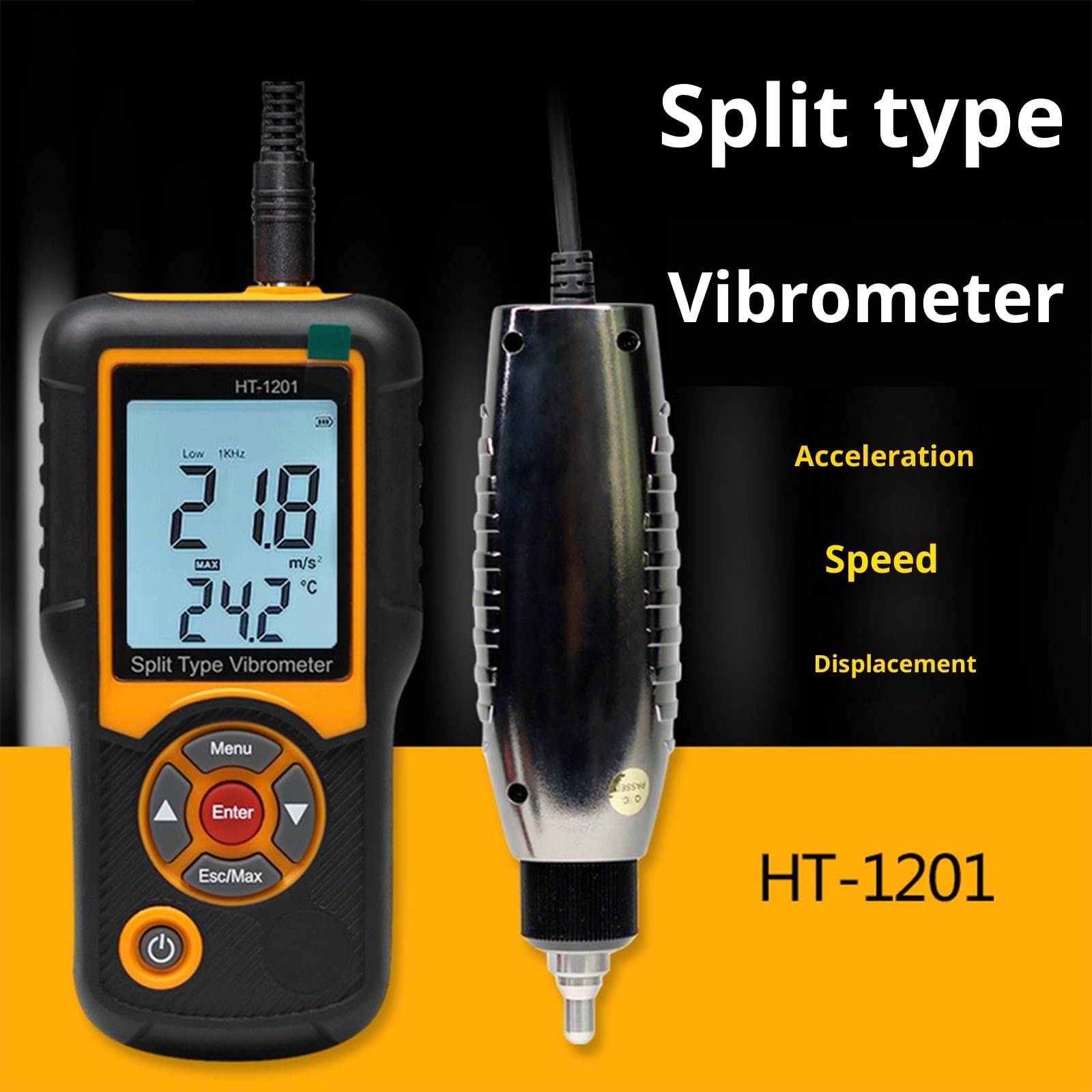 Misuratore di vibrazioni del motore con display LCD per accelerazioni Velocità Misurazione di spostamento in alloggiamento ABS Strumento di misurazione delle vibrazioni portatile