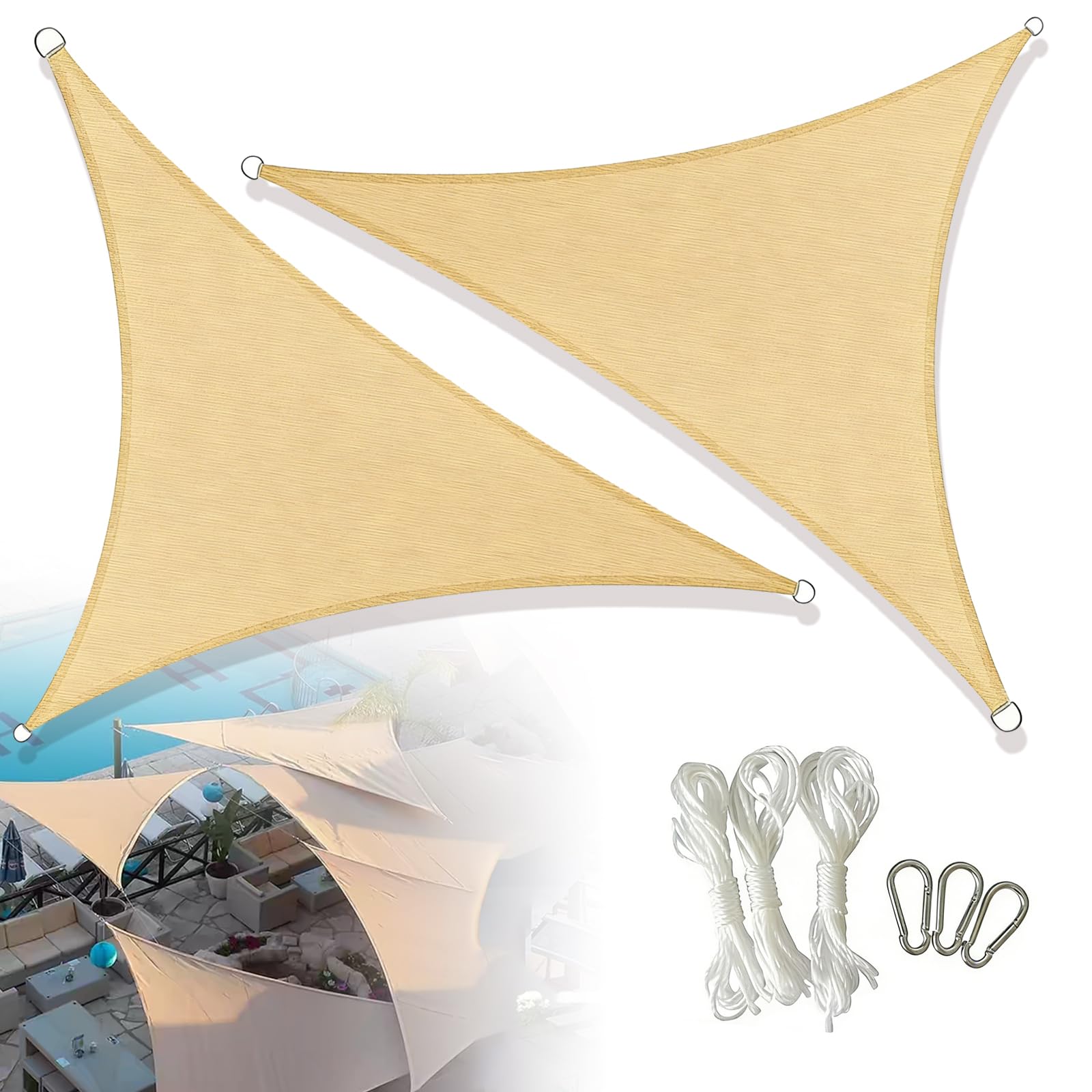 Vela de Sombra 3x3x3m Evita Calor en Patio con Toldo Exterior Impermeable Beige