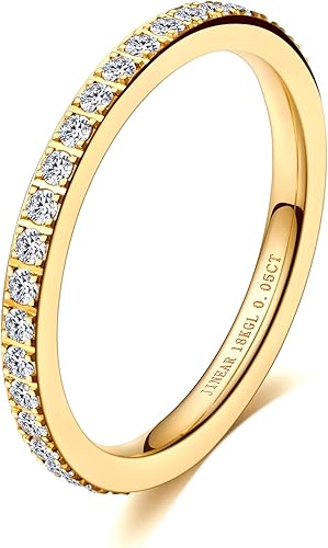 JINEAR 3mm Wedding Bands for Women Eternity Ring 18K Gold Plated Cubic Zirconia Engagement Rings Stackable Anniversary Promise Statement Ring Gift