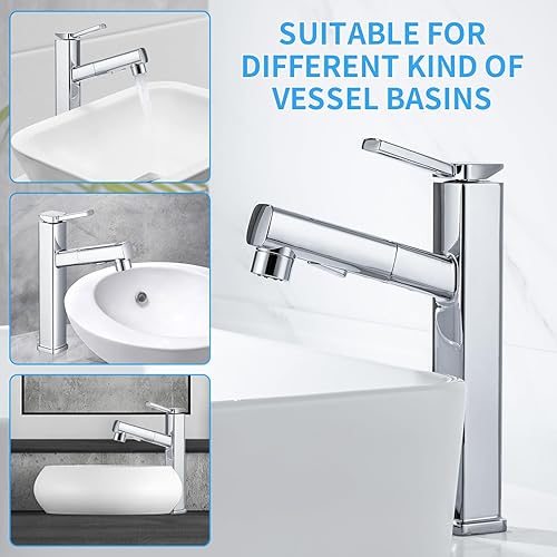 Miniatura 5 de HANLIAN Grifo extraíble de baño de un solo orificio con boquilla giratoria, grifo de una manija para fregadero de baño, grifo de baño moderno con