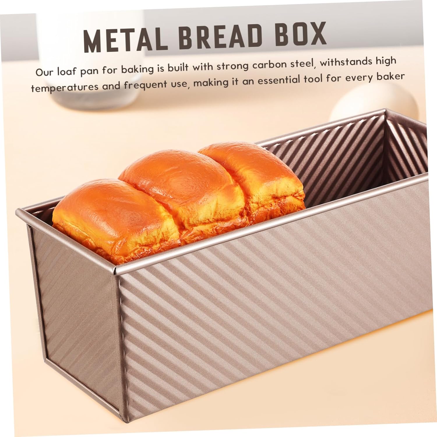 Corrugated Loaf Pan with Lid Extra Long Non-Stick Metal Bread Mold for Baking 1kg Homemade Toast Rectangular Toast Box Suitable for Oven Use