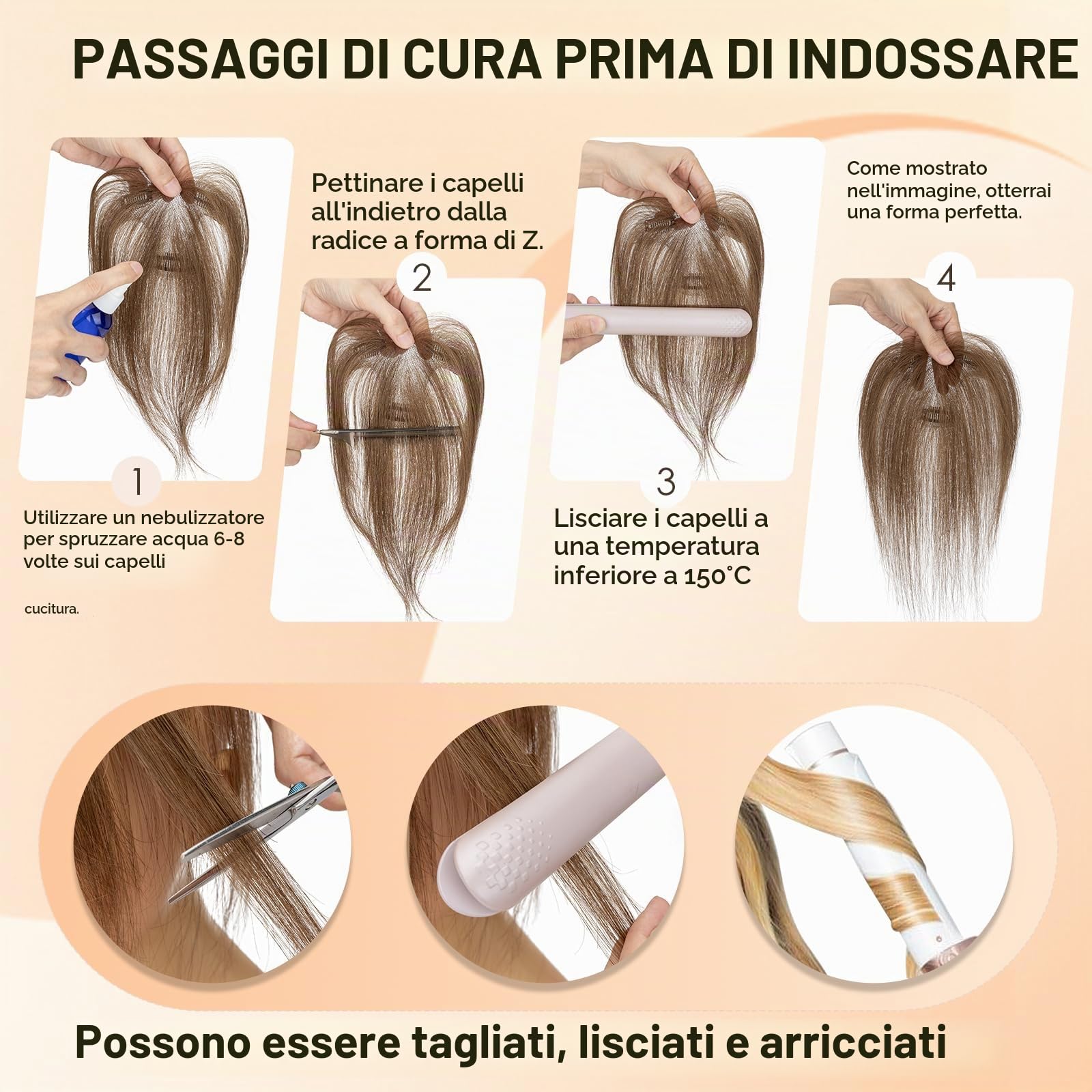 S-noilite Topper Capelli Umani per Donne, 13g Capelli Veri Frangetta Laterale, 27CM Frangia a S Fermaglio per Capello, Capello Umani Toppers con 9x12CM Base in Pizzo per Diradati, Castano Medio #4