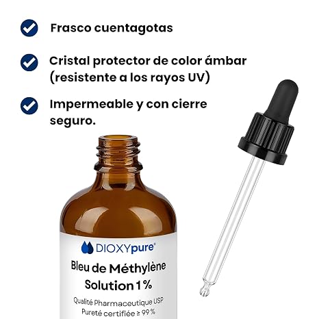 Methylene Blue – 1% Solution – USP Pharmaceutical Grade – Certified Purity ≥ 99% – Laboratory Tested – Certified Quality – Ready to Use – 2 x 100 ml (Pack of 2)