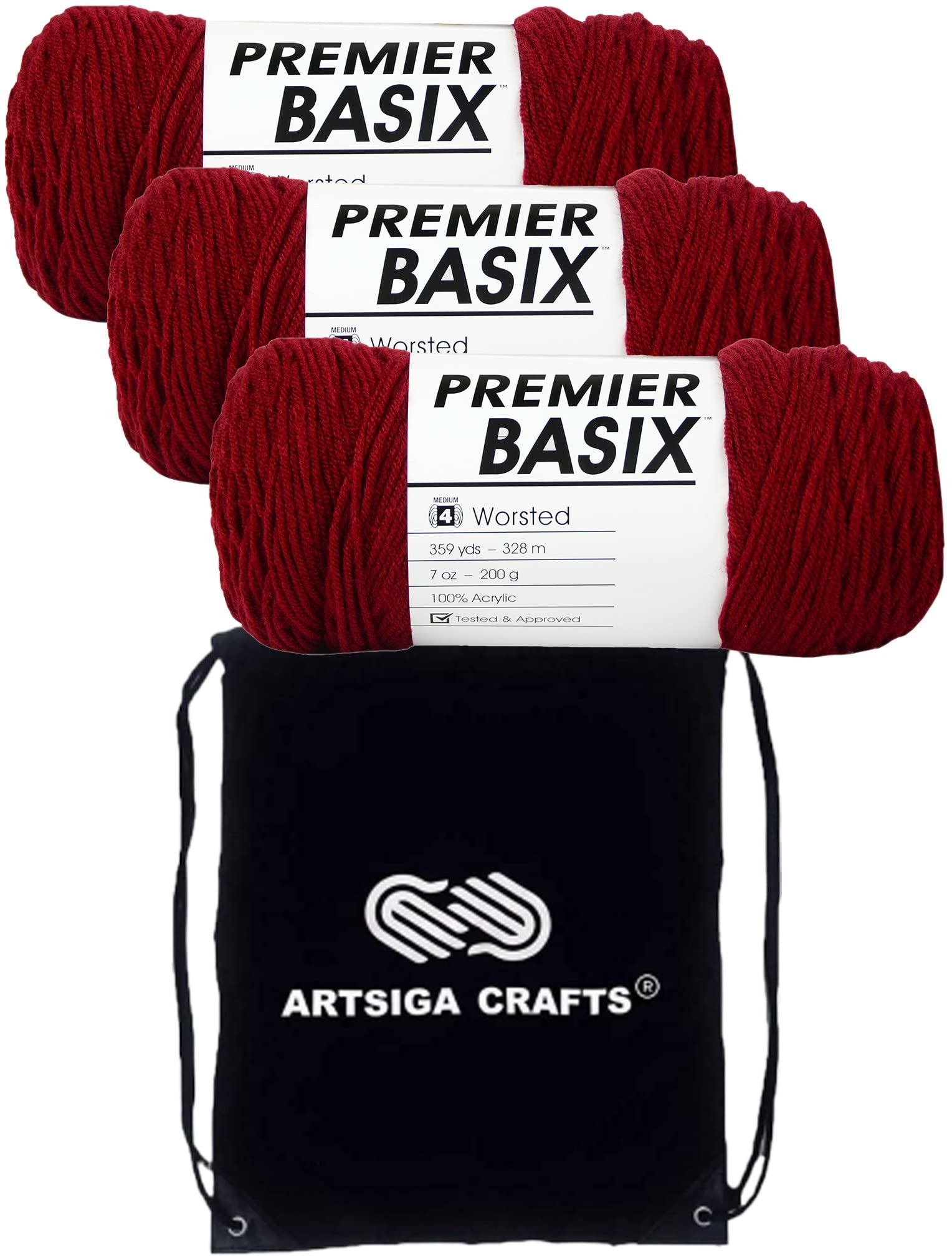 Hilo Basix Granate Premier Yarns 1115-13 material para tejer ganchillo worsted medium 4 acrílico