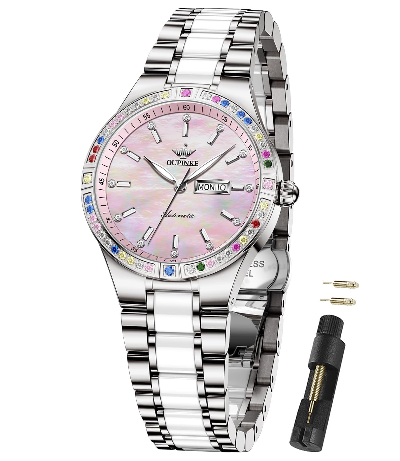 OUPINKE Orologi automatici da donna, meccanici, lussuosi, a carica automatica, in acciaio inox, impermeabili, luminosi, da donna, idea regalo
