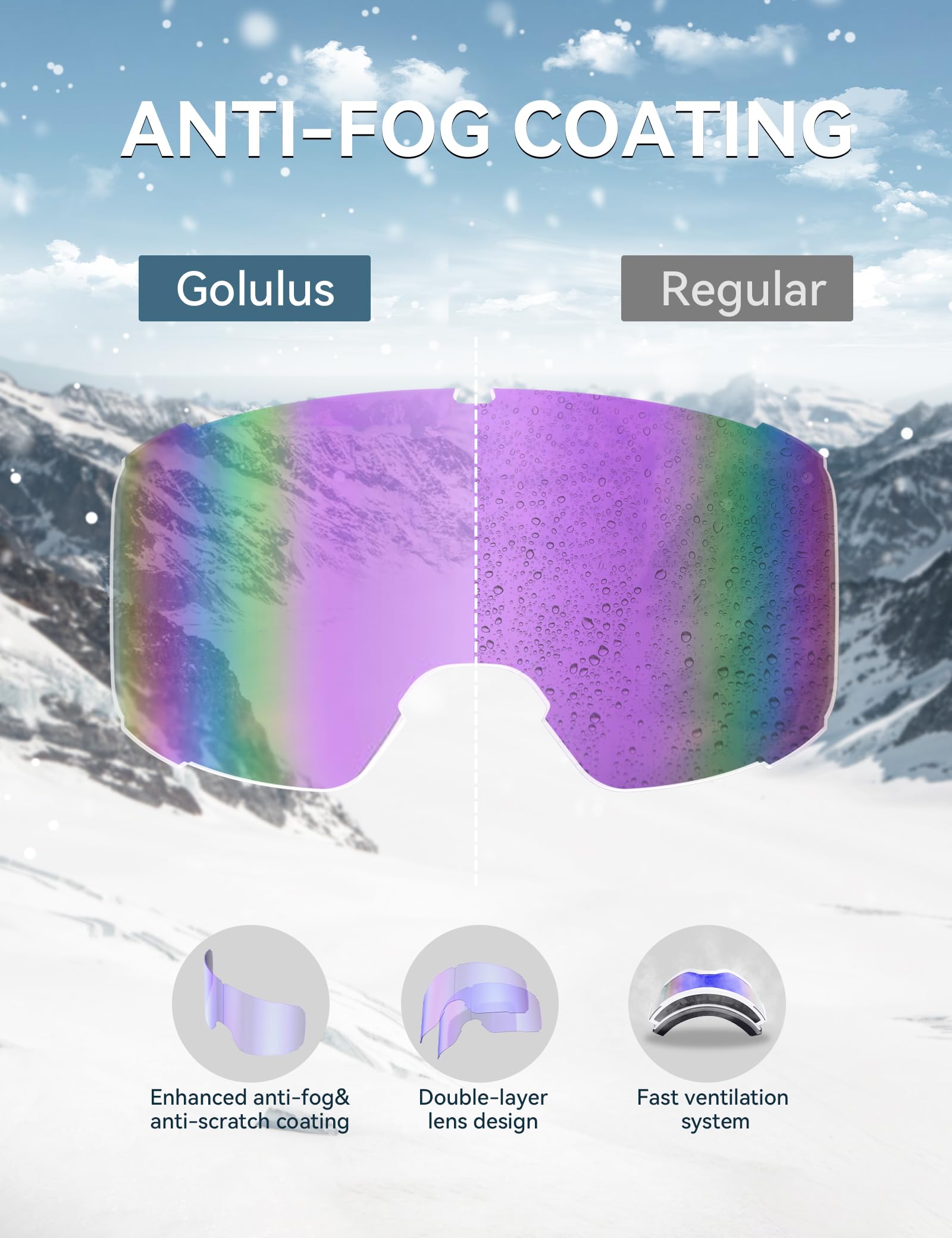 Occhiali da sci per uomo e donna, anti appannamento, protezione UV, occhiali da snowboard per adulti e giovani, occhiali da neve sopra gli occhiali