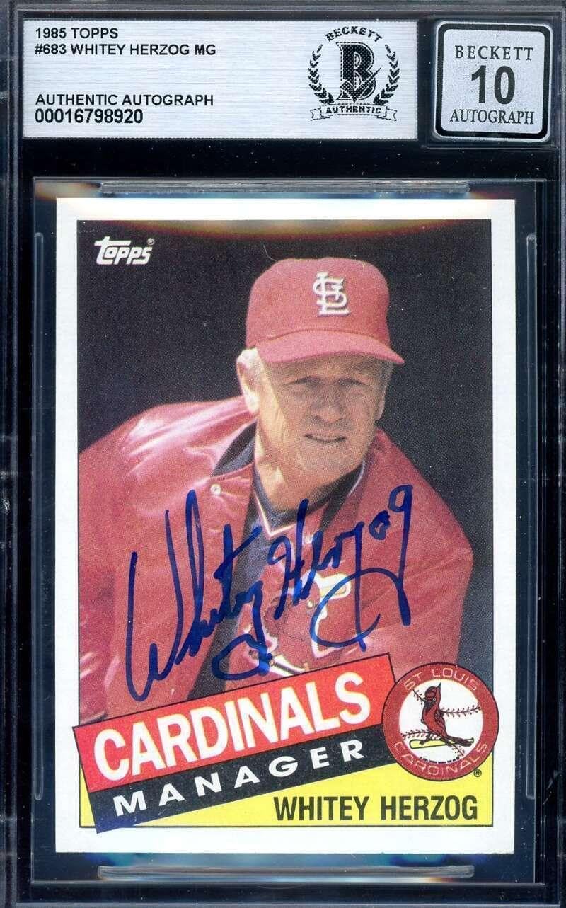y Herzog Gem Mint 10 Beckett BAS Signed 1985 Topps Autograph - Baseball Slabbed Autographed Cards