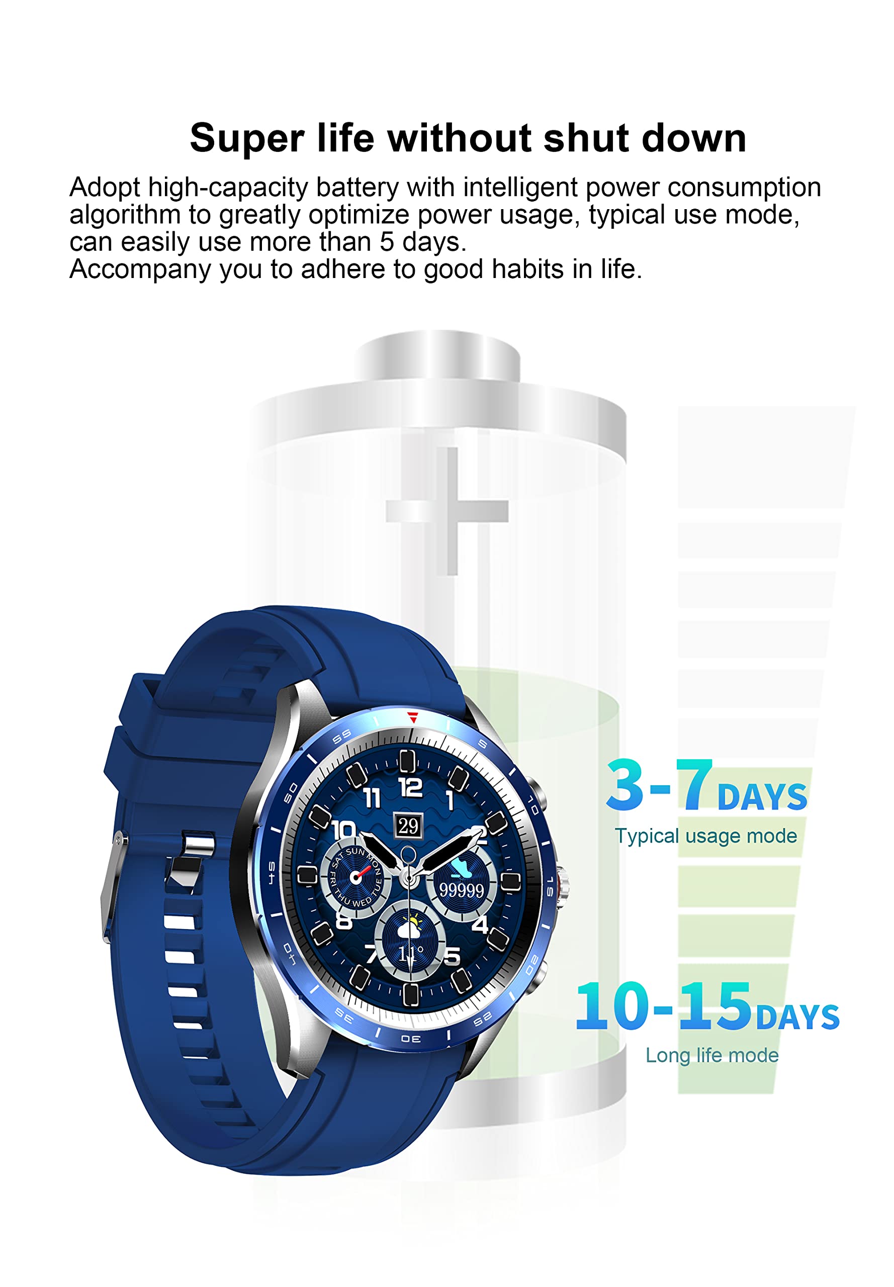 Atlanta Smartwatch für Herren Fitnesstracker im Geschenk Set Uhr + Schmuck Armband Blau - 9818/5
