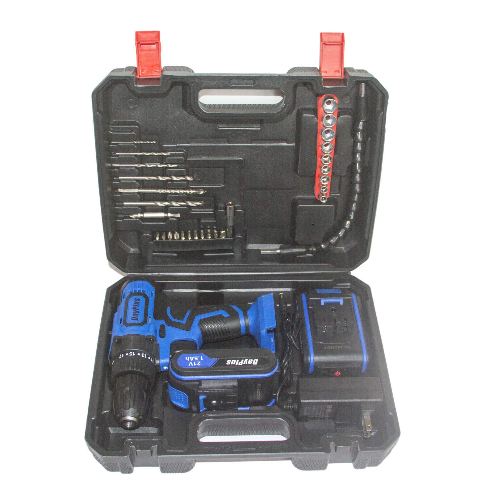Cordless Hammer Drill Impact Driver 45Nm, 21V 2PCS 1.5Ah Li-Ion Batteries Electric Bolt Screwdriver,Drill Driver with Magnet, Hammer Function, LED Light
