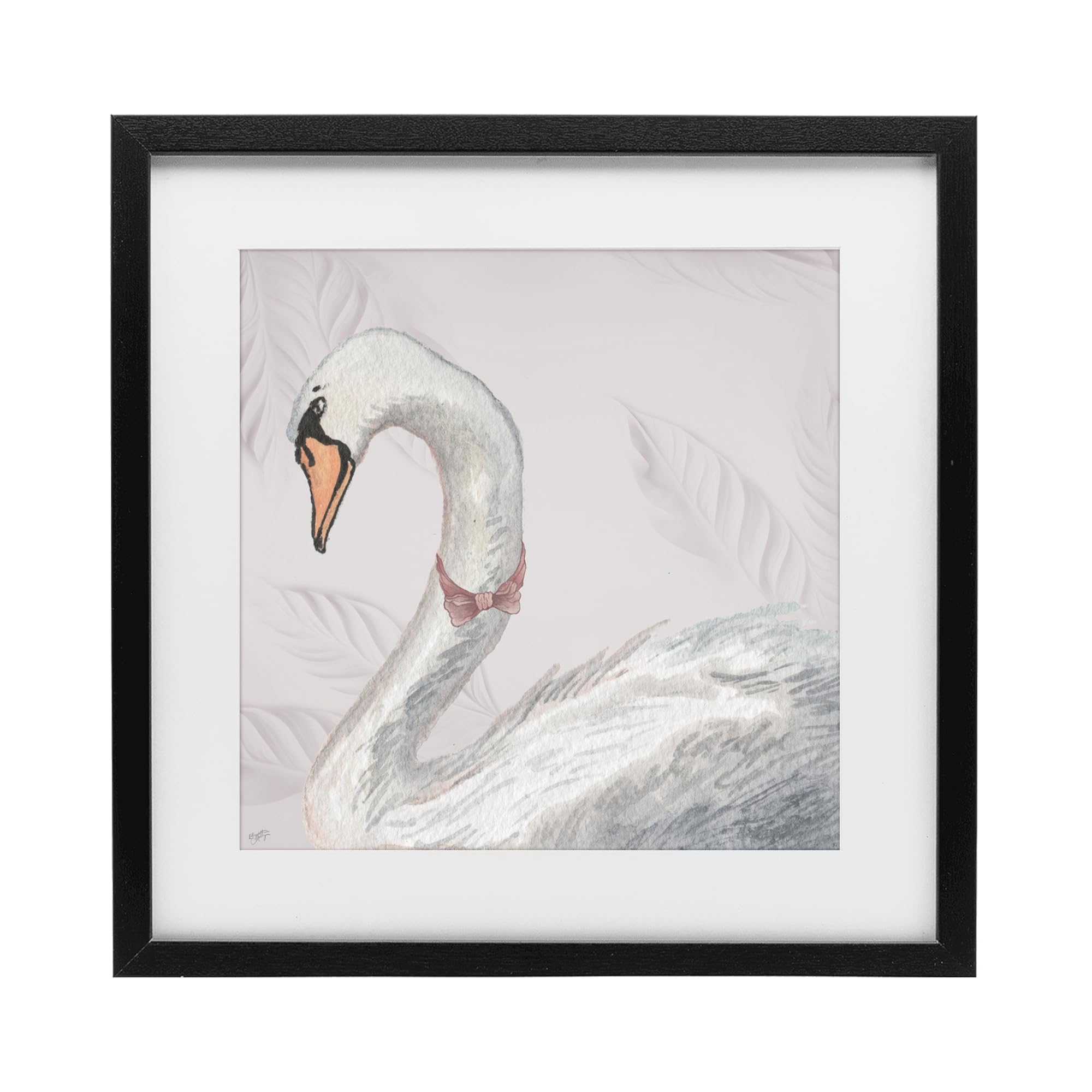 Stupell Industries 'Soft Classic Swan & Bow', Framed Print Under Glass, Black, 16 x 16