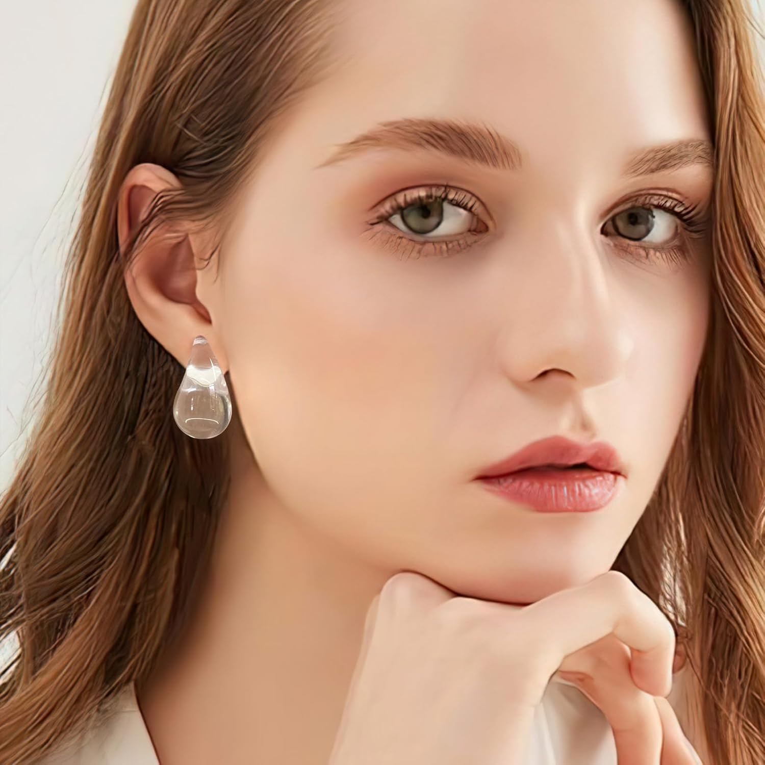 Teardrop Earrings for Women, 14K Gold Plated Chunky Earrings Dainty Silver Tear Drop Earrings Simple Clear Waterdrop Earrings Lightweight Pink Drop Earrings for Women Trendy Earrings Jewelry - Image 2