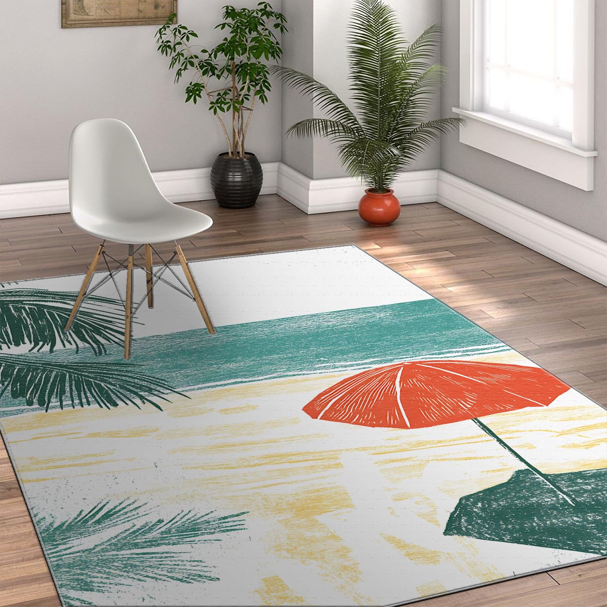 Tapis plage palmiers pour chambre d'enfant et salon confortable 140x180cm