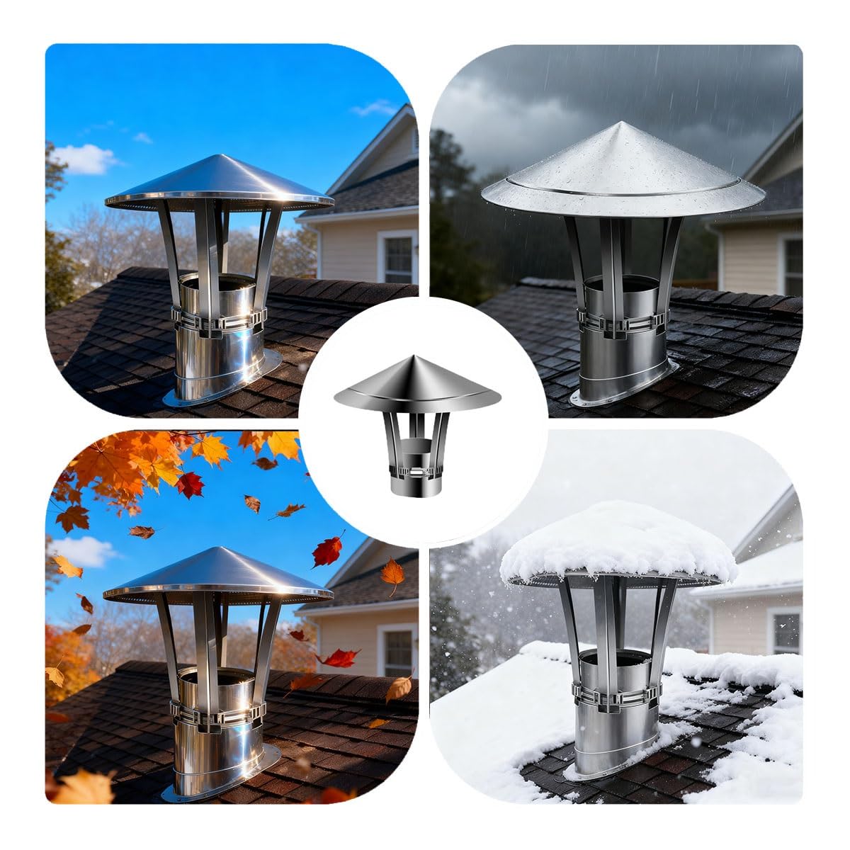 Tapa de chimenea superior cónica de acero inoxidable 304, ajuste multiusos ajustable(6.6in)