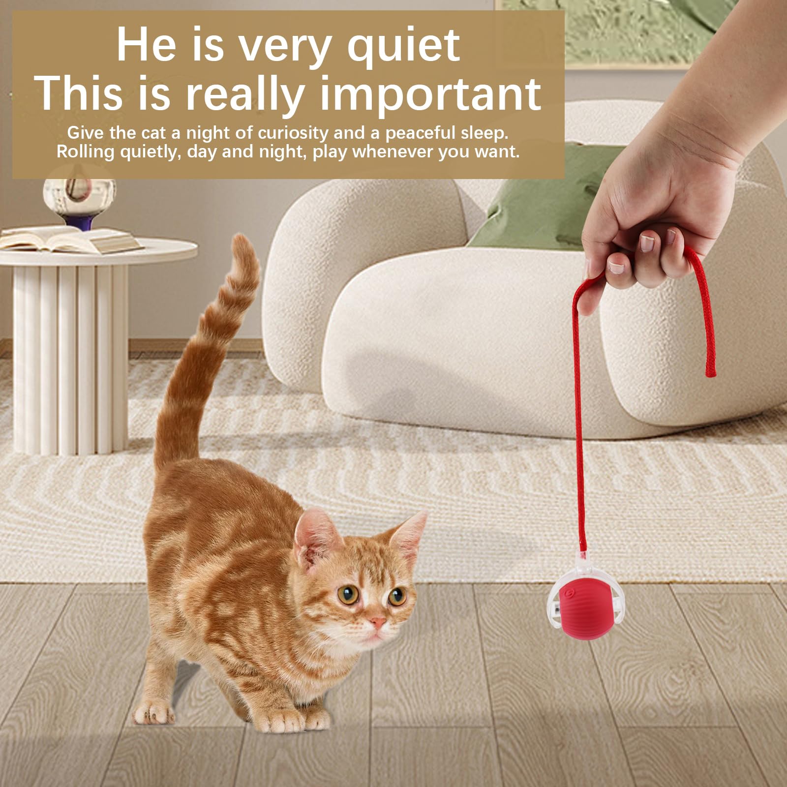 VicBou Smart Cat Toy Ball, Electric Interactive Play Ball with Tail, 3 Modes, Cat Toy Ball for Adults, Cats, Robust, Chew-Resistant, Rechargeable, for All Floors 2