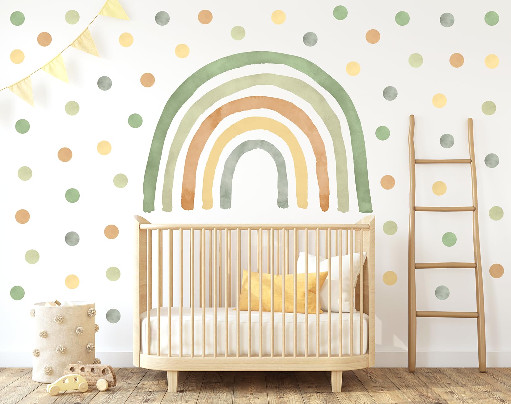 Adesivi da parete per bambini – Adesivi decorativi – Non tossici, sicuri, di alta qualità – Decorazione per la cameretta dei bambini – Set – Arcobaleno verde L + 50 pois/puntini
