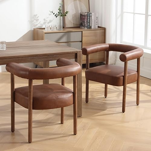 Miniatura 3 de Juego de 2 sillas de comedor modernas de mediados de siglo, sillas de comedor con apoyabrazos, sillas laterales de acento con respaldo curvo, sillas