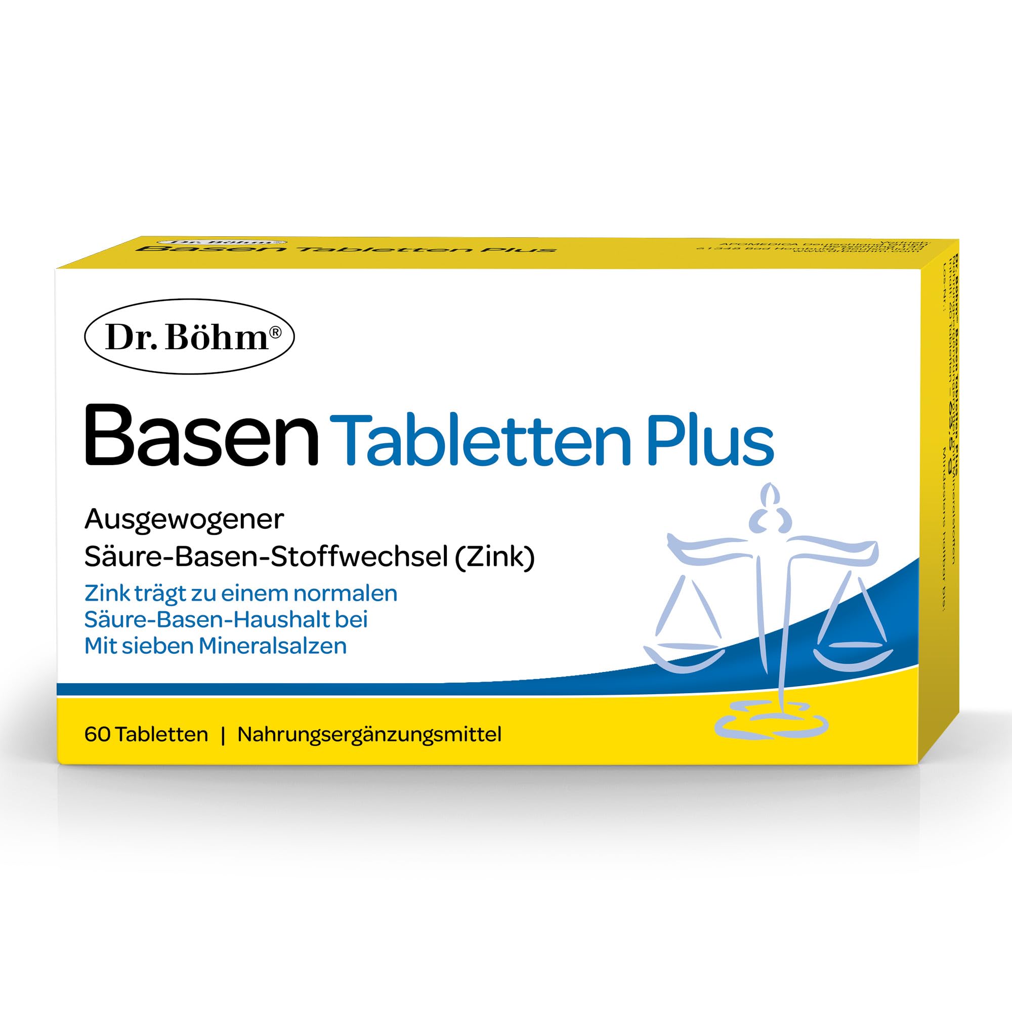 Dr. Böhm Basen Tabletten Plus: Säure-Basen-Balance mit Magnesium, Kalium und Calcium sowie Zink, Selen und OPC, 60 Tabletten