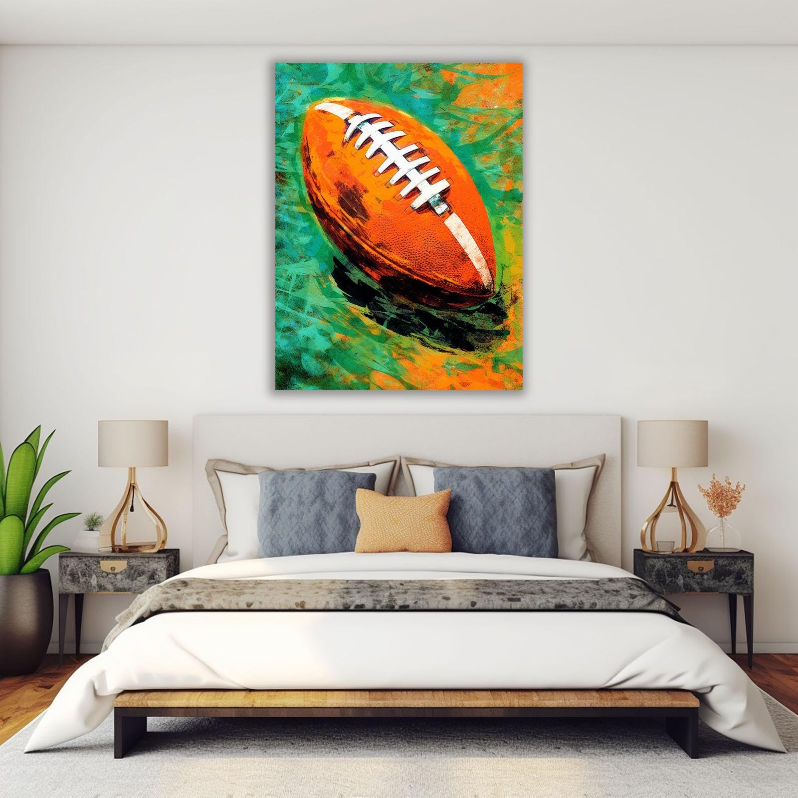 veces Pósteres de fútbol para dormitorio de niños, decoración motivacional de fútbol de rugby verde y naranja, póster de dormitorio para habitación de adolescentes, impresiones deportivas, 60 x 90 cm,