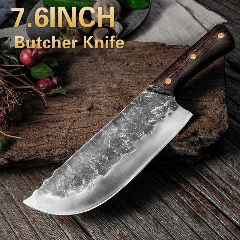 Meat Cleaver,Cleaver Knife 7.6Inch Handmade Forged Kitchen Knife 5CR15 Stainless Steel Butcher Meat Chopping Cleaver Chinese Chef Knife