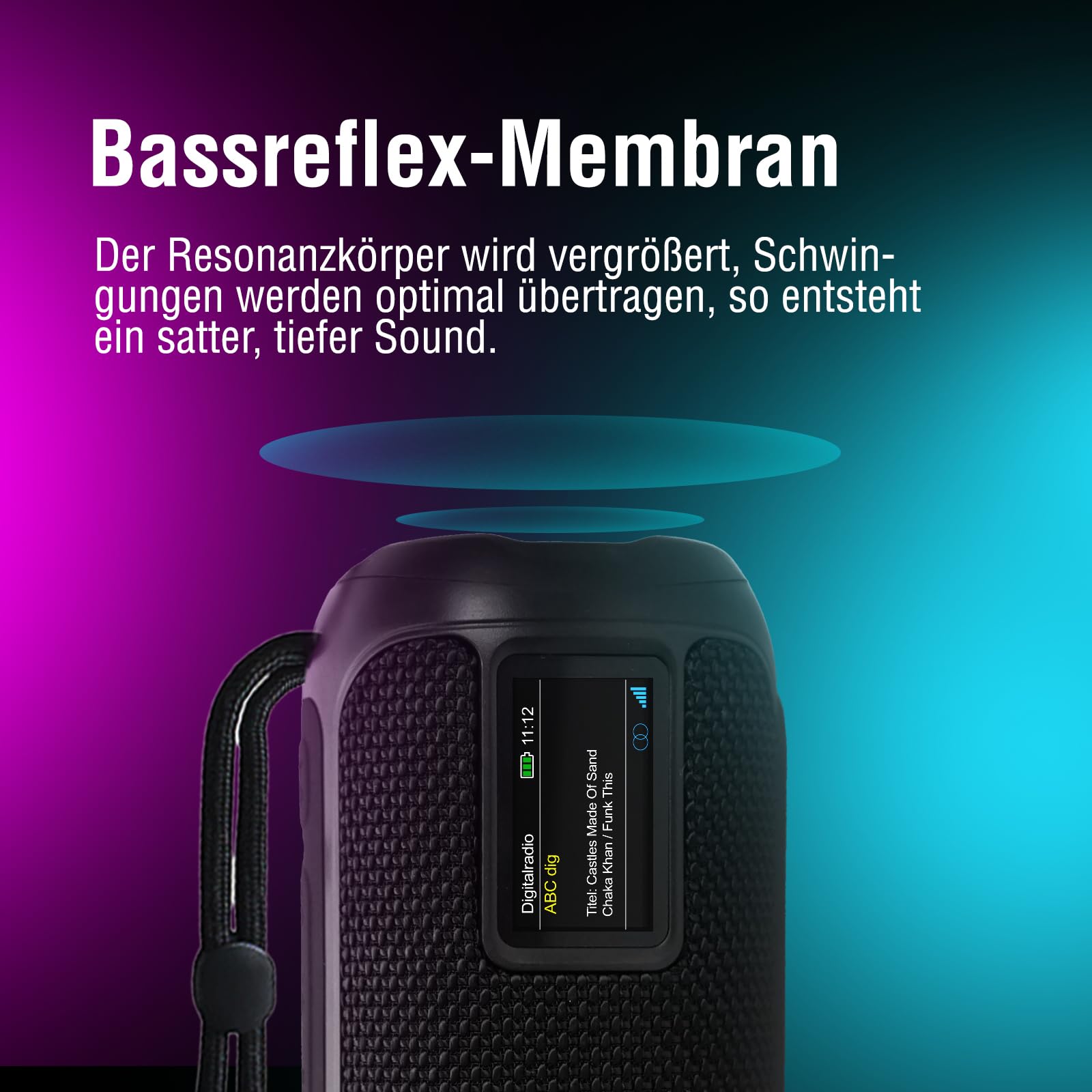 LEICKE Radio Dab+ Tube - Enceinte Bluetooth Portable avec Dab+/FM, Batterie 4500mAh, lumières LED RGB, Son stéréo 10W, égaliseur, Charge USB-C, Connexion Micro SD/AUX, Fonctionne sur Secteur et sur