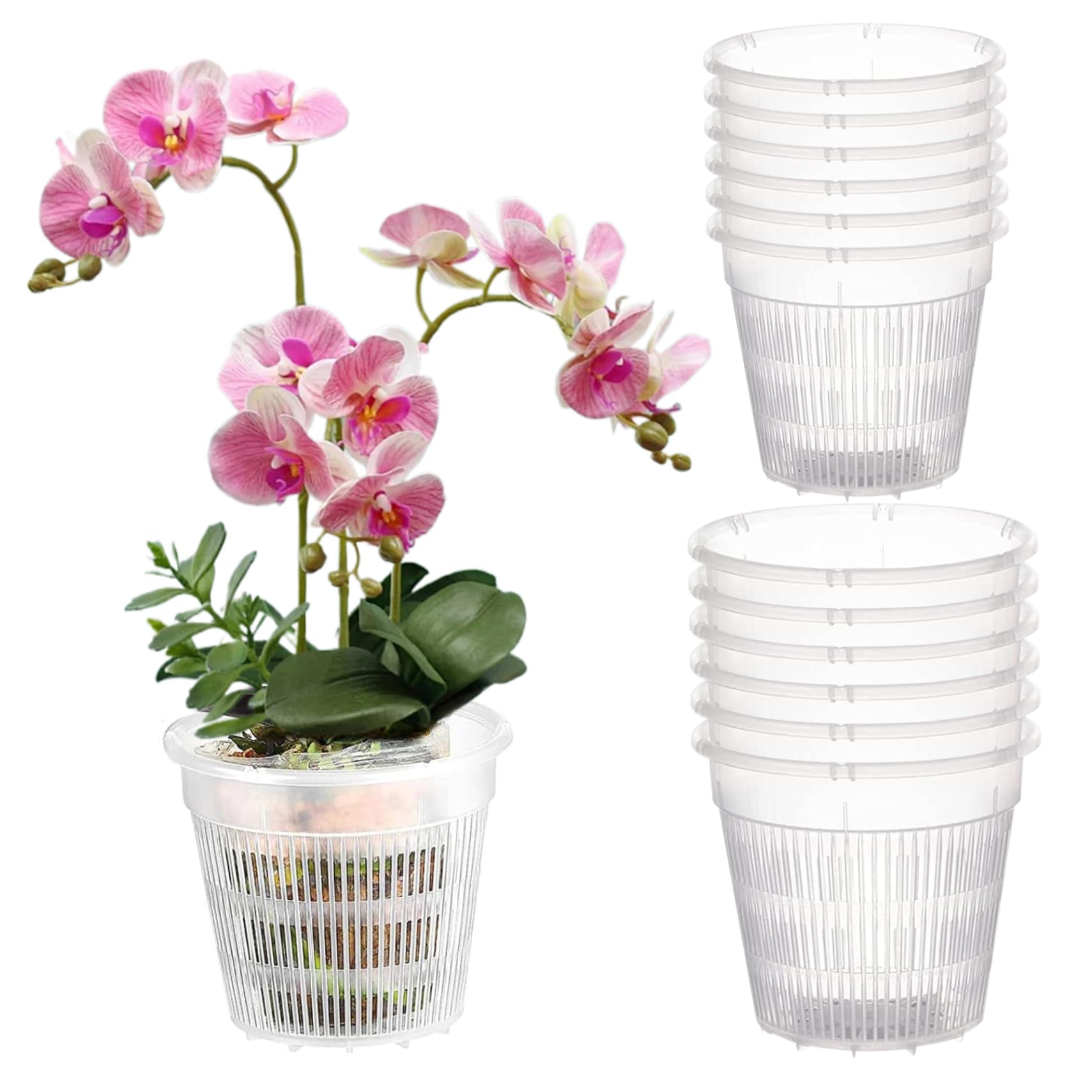 Wedhapy Orchid Pots For Repotting Orchid Pot with Holes 12Pcs Planter 5.5'' ＆ 4.3'' Clear Pots for Repotting, Breathable Slotted Plant Pot Plastic Flower