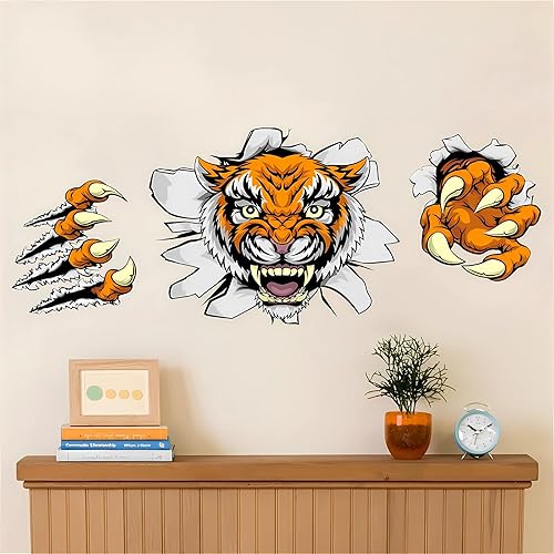 Calcomanías de pared de tigre con diseño de animales salvajes, vinilo extraíble para sala de estar, dormitorio, habitación de los niños, cocina,