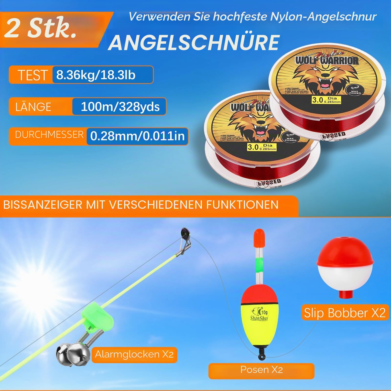 Angelset für Kinder, Angelrute Set Komplett mit 1.8m & 2.1m Kohlefaser Teleskop Angelrute, Angelrolle, Köder Set und Tragetasche, Kinder Angelset für Jungen und Mädchen von 3-10 Jahren
