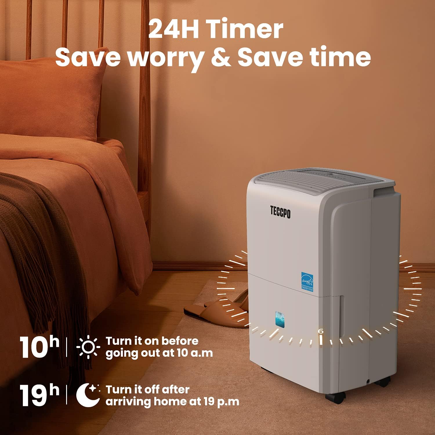 TECCPO 3000 Sq.Ft Dehumidifier, Powerful 30 Pint Dehumidifiers for Home, Intelligent Humidity Control, Continuous Draining