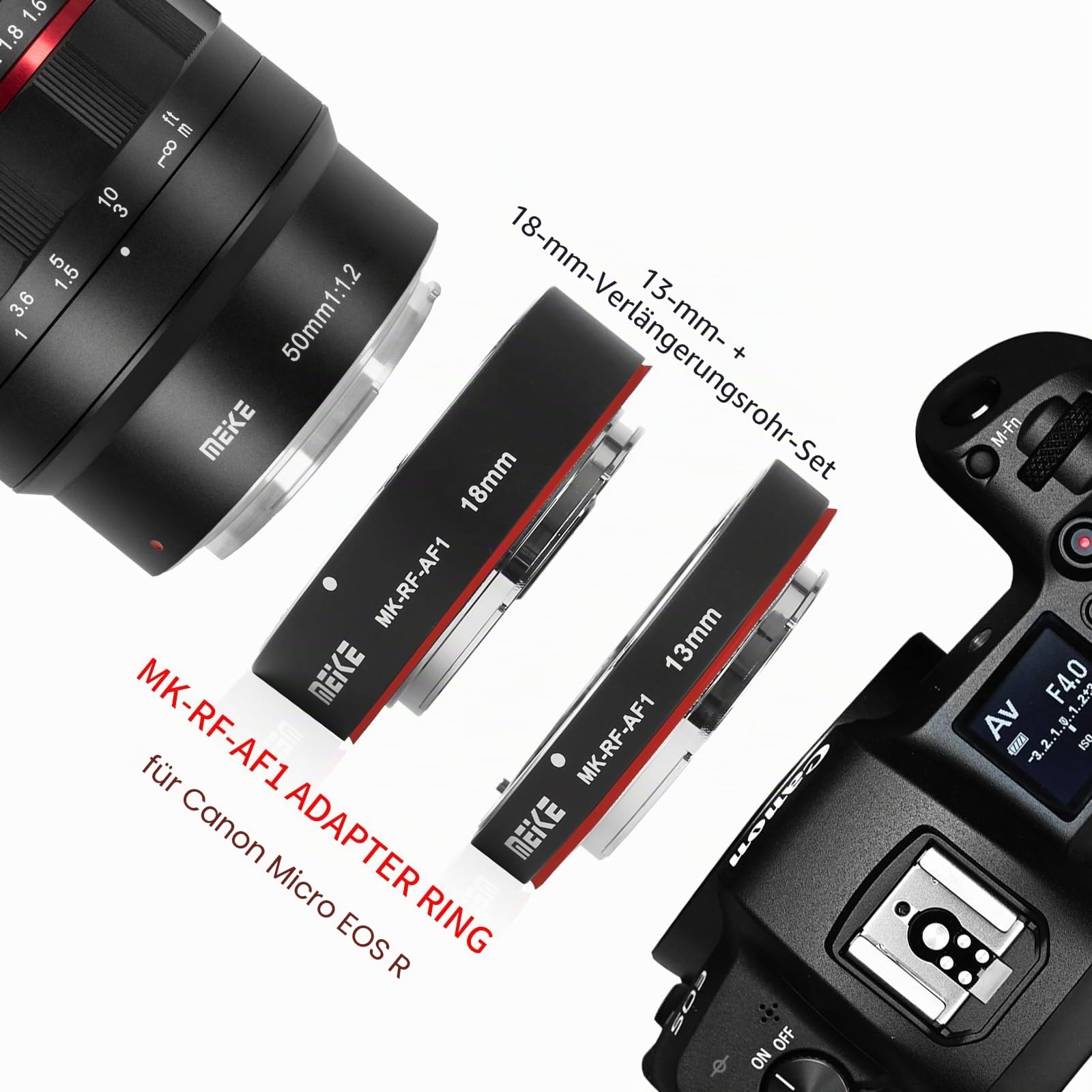 Meike MK-RF-AF1 Metal Auto Focus Macro Extension Tube Adapter Ring (11mm+18mm) Compatible with Canon RF-Mount EOS R RP Series Camera