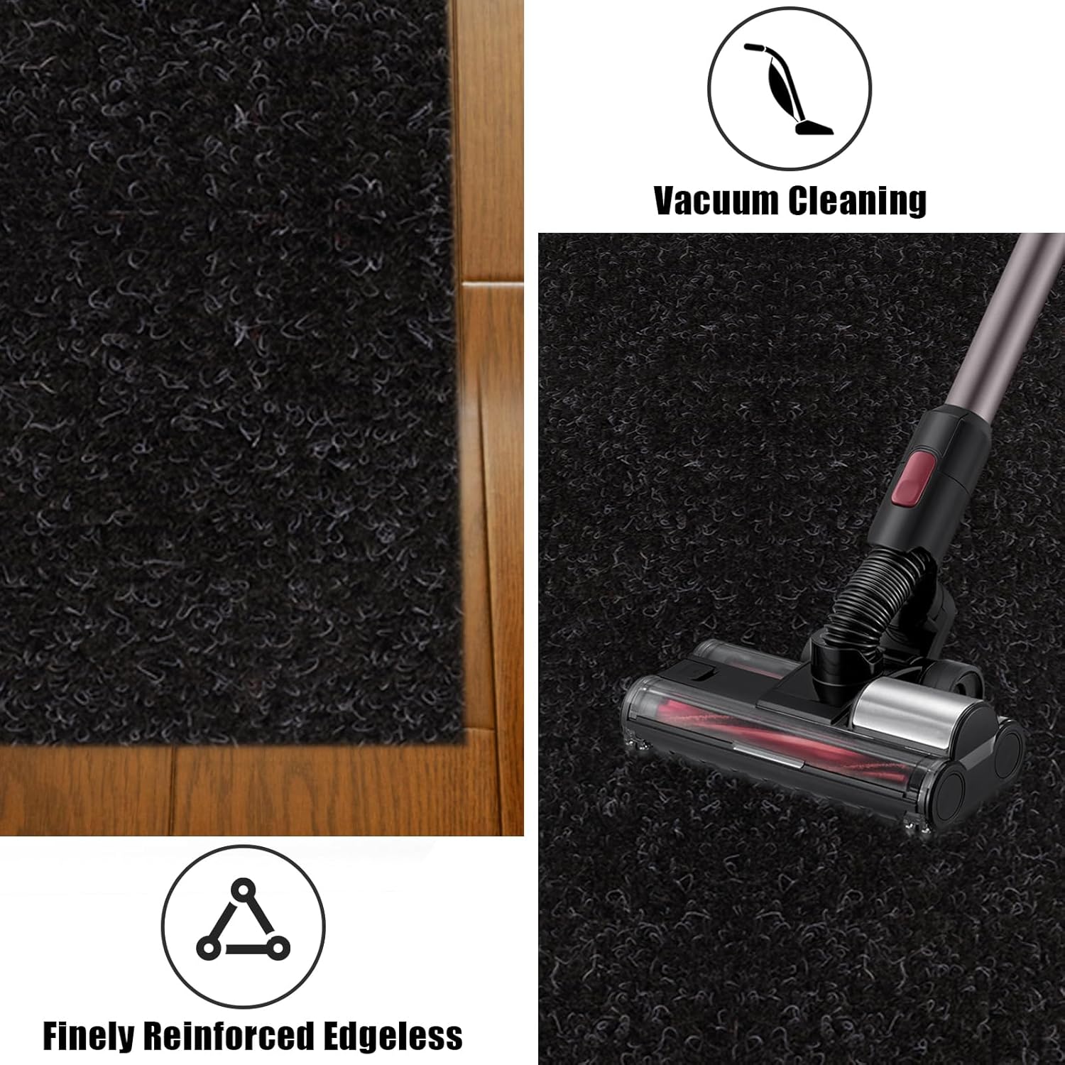 Runner Rug 2' x 8' Outdoor/Indoor, Rug with Natural Rubber Backing Non Slip for Hallway, Kitchen, Patio, Laundry, RV, Entryway, Garage, Bathroom, Area Rug Carpet, Black, Custom Size