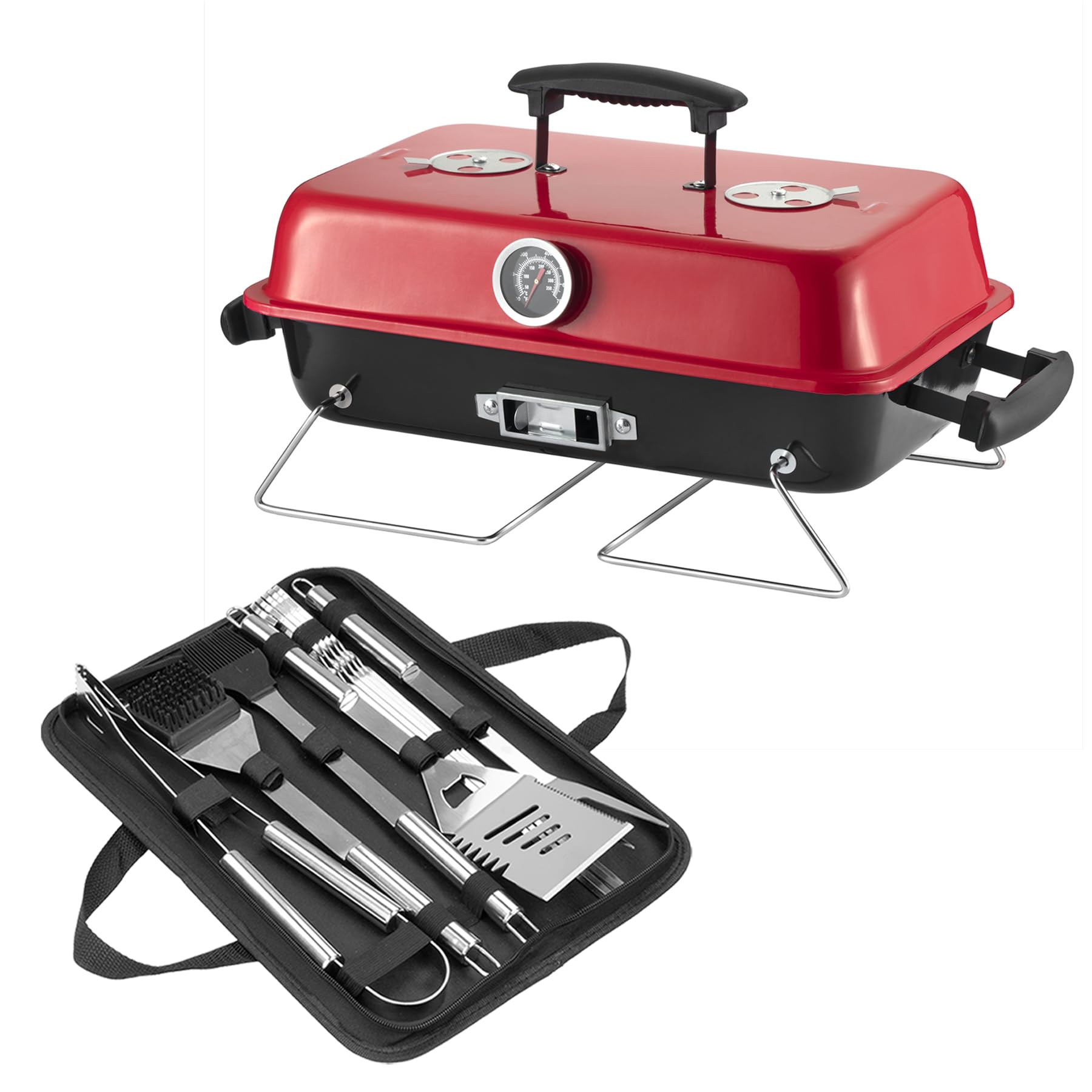 TABLETOP BBQ GRILL WITH TOOL KIT PORTABLE CHARCOAL BARBECUE COMPACT FOR CAMPING