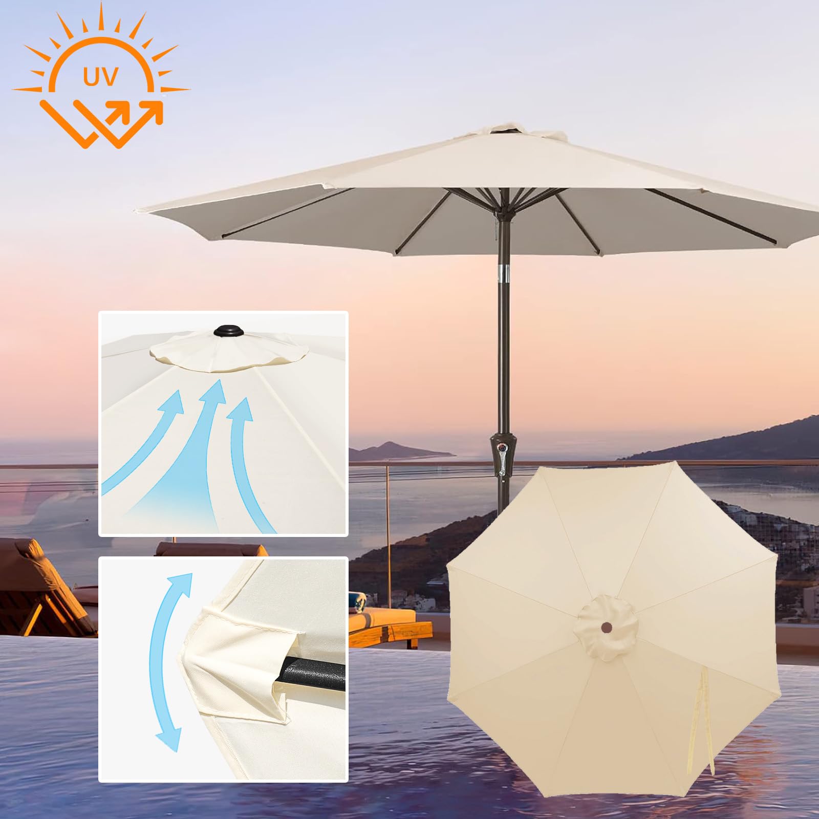 Générique Auvent De Rechange pour Parasol De Terrasse 4.0m Toile De Rechange pour Parasol D'extérieur De 8 Baleines