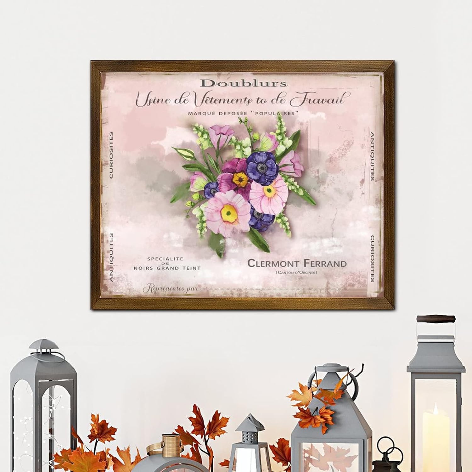 Vintage French Hibiscus Flower Wood Framed Signs French City Wall Decor Sign Retro Botanical Artwork Home Wall Decoration for Bedroom Kitchen Living Room Table 16x20 Inch
