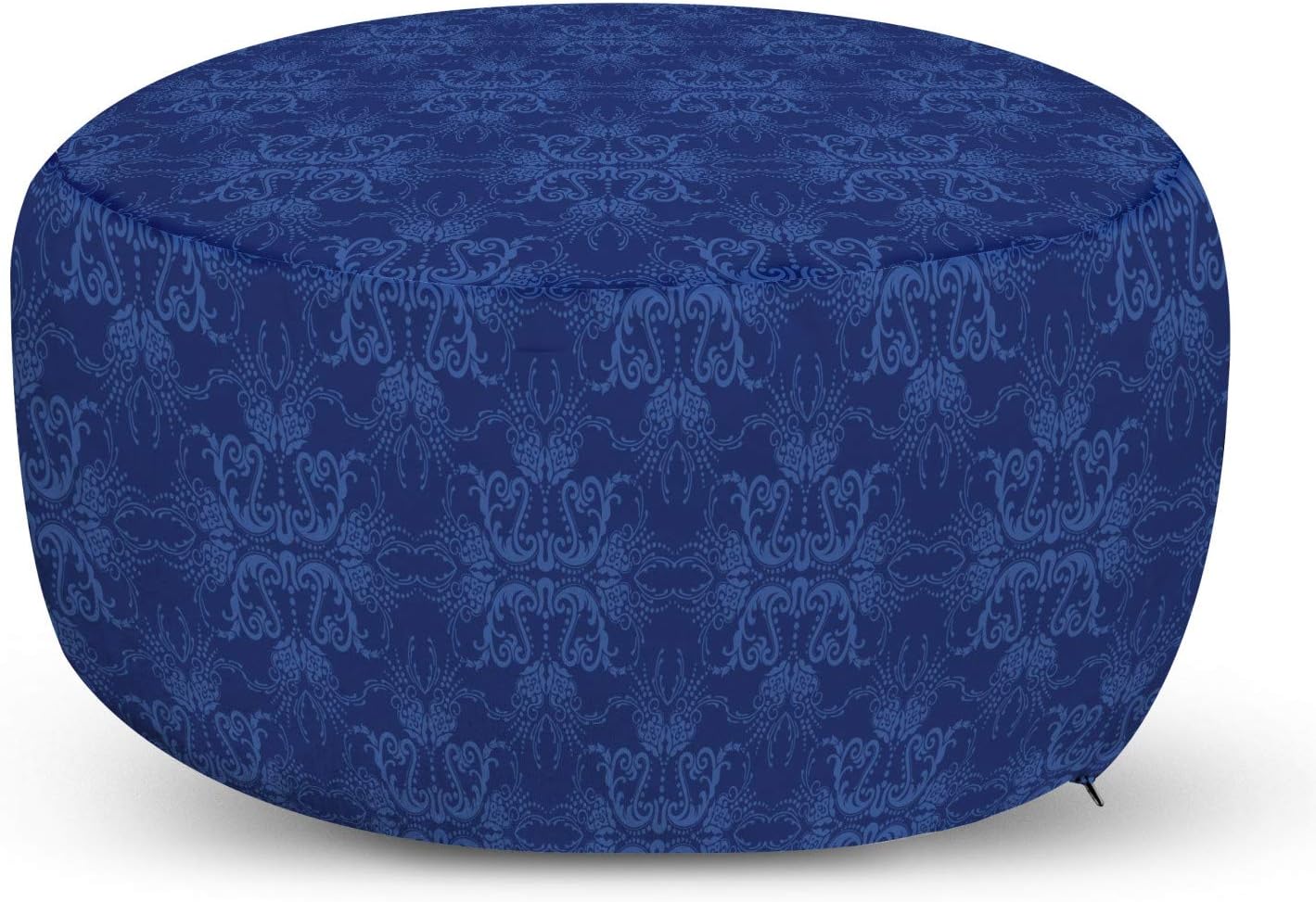 Ambesonne Navy Azure Blue Ottoman Pouf, Antique Baroque Damask Inspired Abstract Flowers Ornamental Victorian Garden, Decorative Soft Foot Rest with Removable Cover Living Room and Bedroom, Azure Blue
