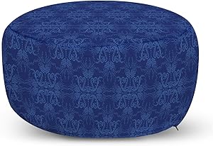 Ambesonne Navy Azure Blue Ottoman Pouf, Antique Baroque Damask Inspired Abstract Flowers Ornamental Victorian Garden, Decorative Soft Foot Rest with Removable Cover Living Room and Bedroom, Azure Blue