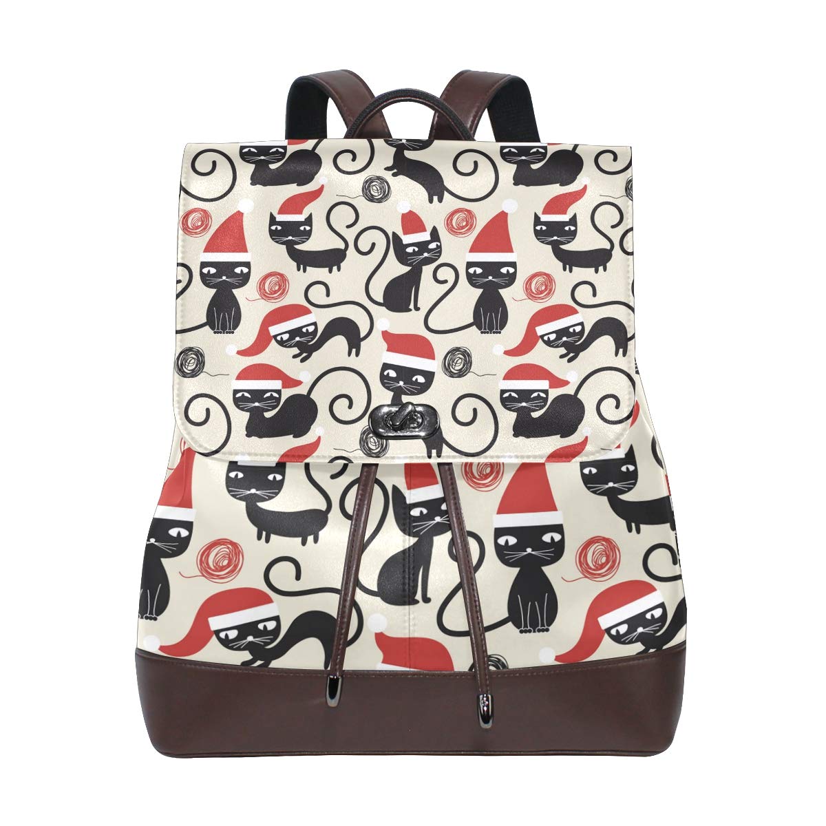 Cute Christmas Black Cats leather Travel bag Campus Backpack