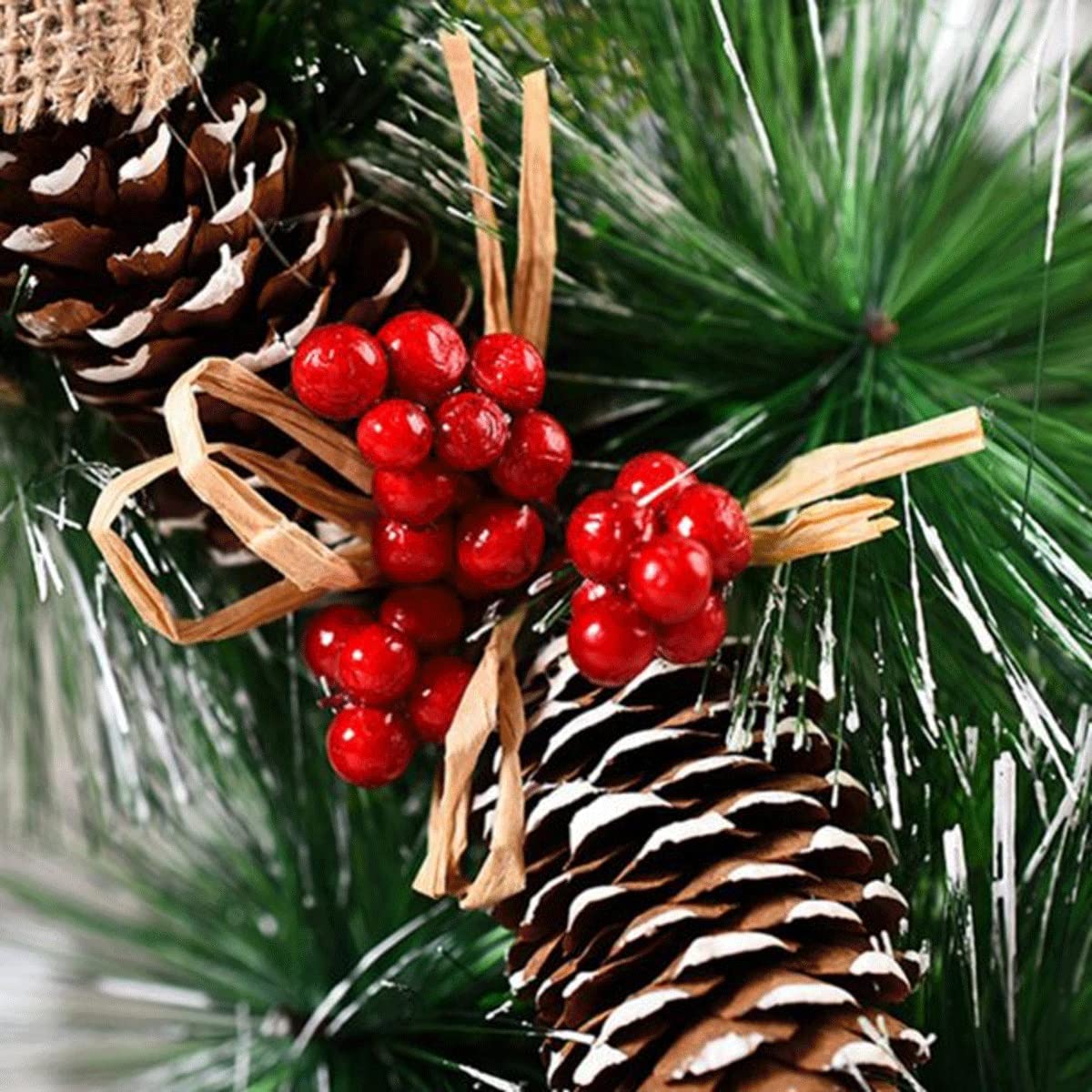 Corona de Navidad para puerta delantera, decoración de arte de Navidad, Día de Acción de Gracias, decoración del hogar interior y exterior, corona de guirnalda de Navidad con piñas, lazos a cuadros,