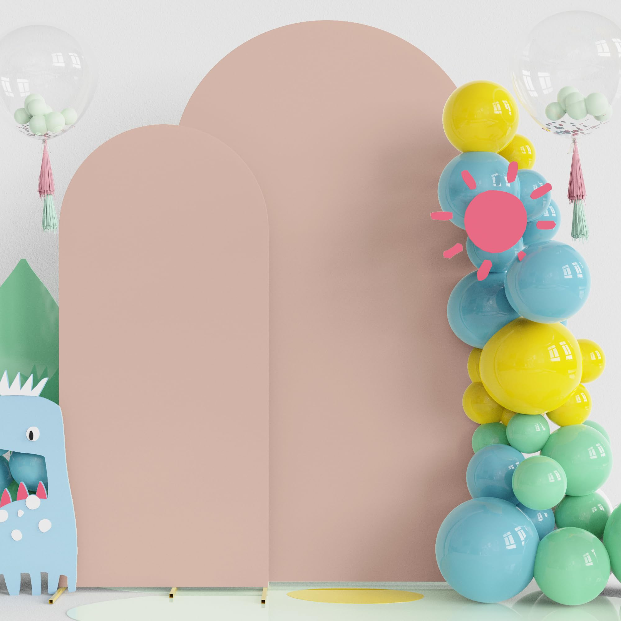 Fomcet Set of 2 Wedding Arch Cover 6FT, 7.2FT Nude 2-Sided Round Top Spandex Arch Backdrop Cover Fitted Fabric for Birthday Party Baby Shower Wedding Arch Stand Decoration