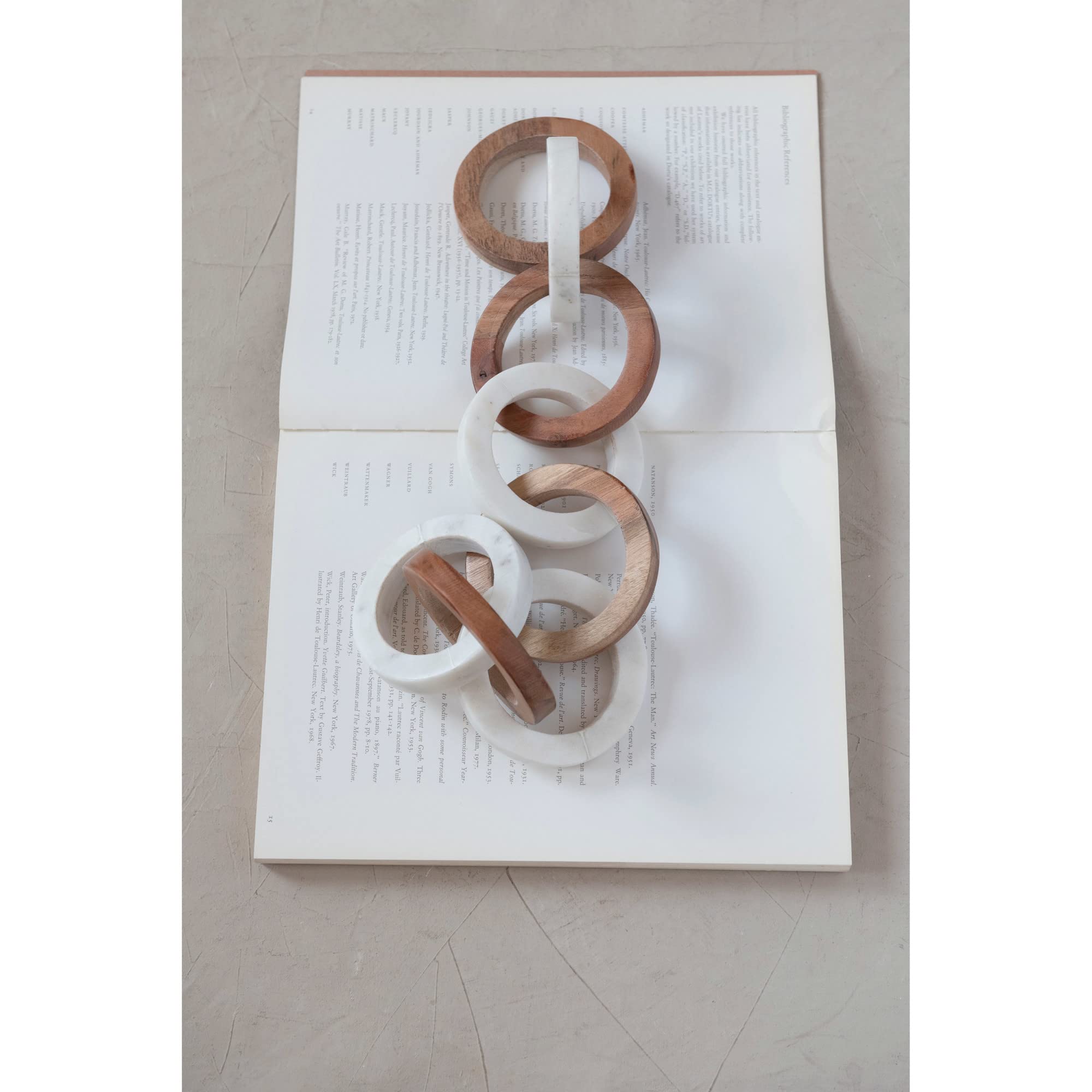 Creative Co-Op Acacia Wood and Marble 8 Links Decorative Chain, 4" L x 4" W x 24" H, Multicolor