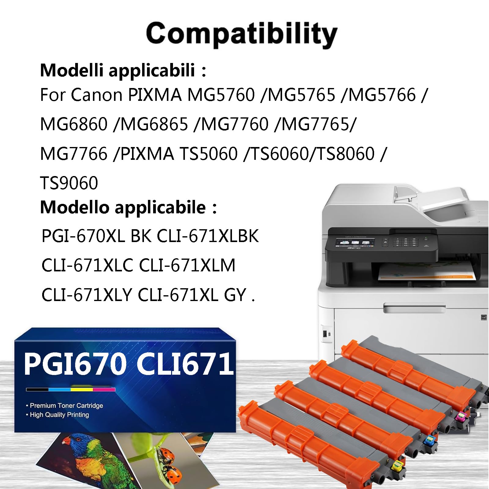 Cartucce D'inchiostro Compatibili per PGI670 CLI671 per Canon PIXMA MG5760 MG5765 MG5766 MG6860 MG6865 MG7760 MG7765 MG7766 Stampante Cartucce D'inchiostro ad Alta Resa, 680 Pagine,1 Set