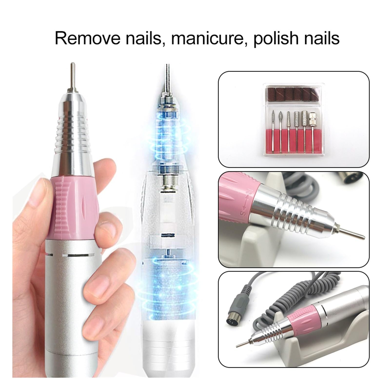 Taladro de uñas, Taladro De Uñas Profesional, Lima Eléctrica 30000 RPM Con Pantalla Velocidad, Kit Manicura Y Pedicura For Acrílicas, Gel, Pulido Modelado Para uso doméstico(White Nail Drill)