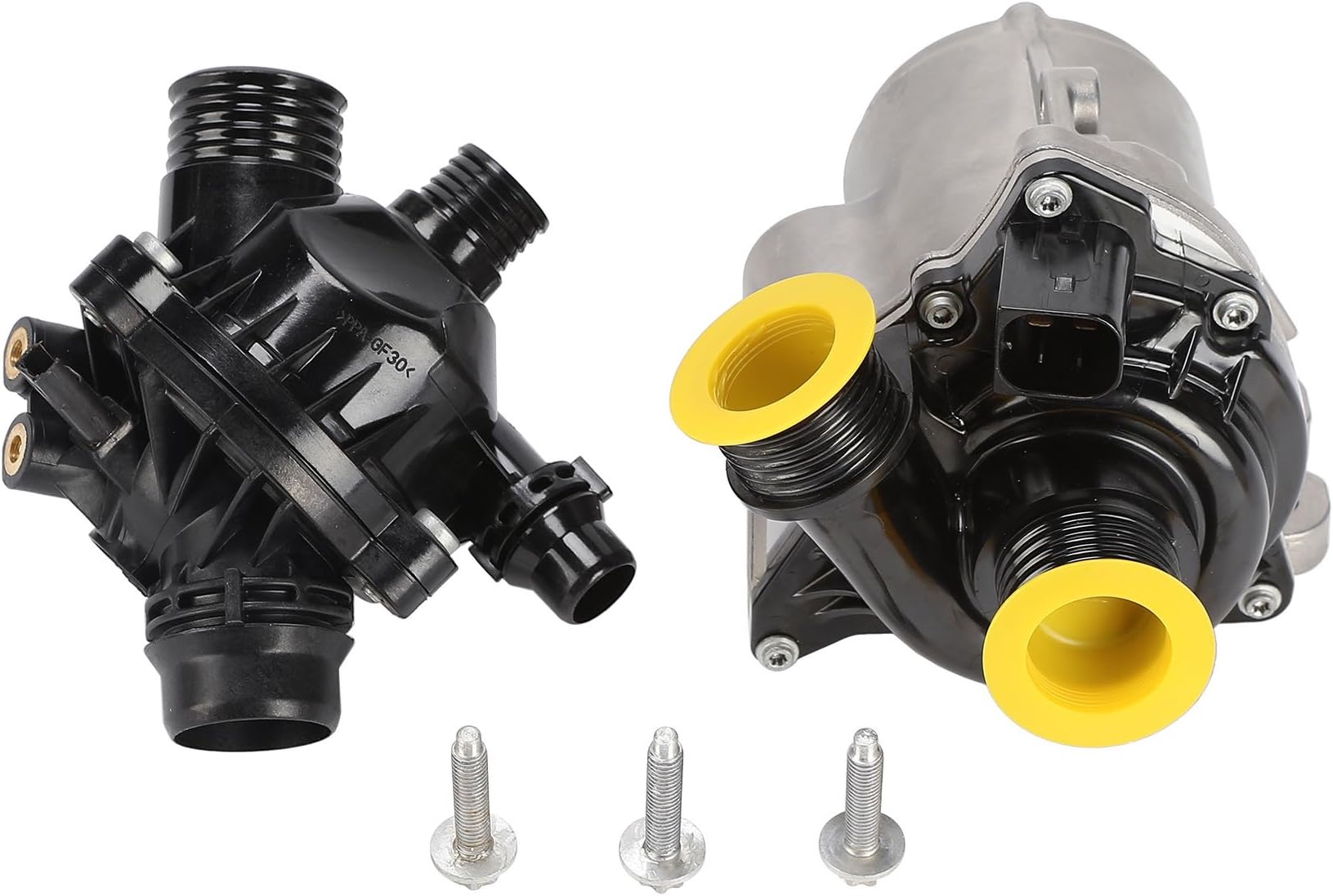 Engine Coolant Water Pump Electric Assembly with Thermostat Housing Replacement with BMW 11517632426 and 11537549476, fits BMW E82 E88 135i E90 E91 E92 E93 335i 335xi E60 E61 535i 535xi E89 Z4