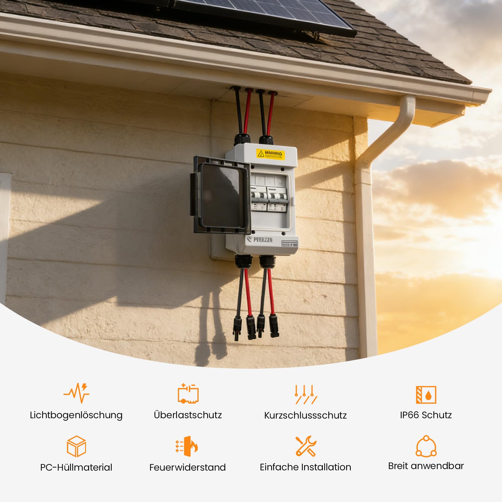 Solar PV Trennschalter 10A 400V DC/AC Miniatur Leistungsschalter 4mm² Solarstecker Kabel Wasserdichtem Gehäuse