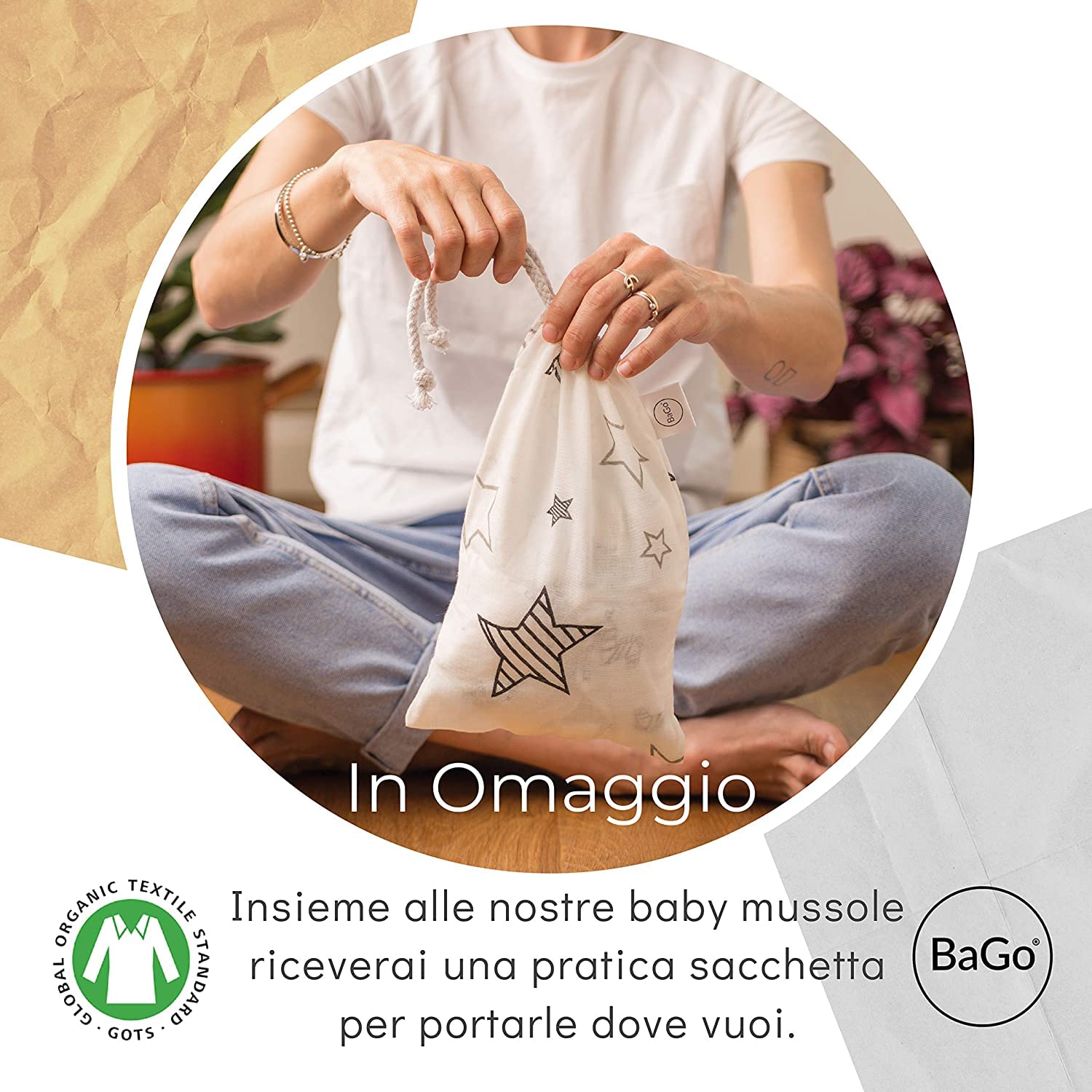 Mussole Neonato Bago® - 100% Cotone Biologico Certificato Gots - 120 X 120 - Mussola Copertina Lenzuola Culla Neonati - 2 Fantasie - Sacchetto Protettivo Da Trasporto - Regalo Bebe Per Bimba E Bimbo