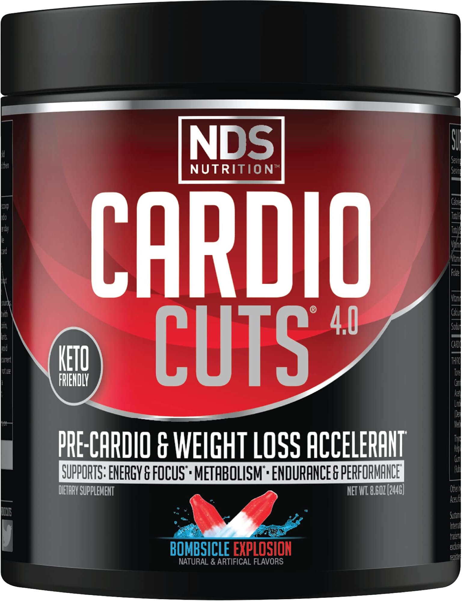Cardio Cuts NDS Nutrition 4.0 Pre Workout Supplement - Advanced Weight Loss and Pre Cardio Formula with L-Carnitine, CLA, MCTs, L-Glutamine, and Safflower Oil - Bombsicle (40 Servings)