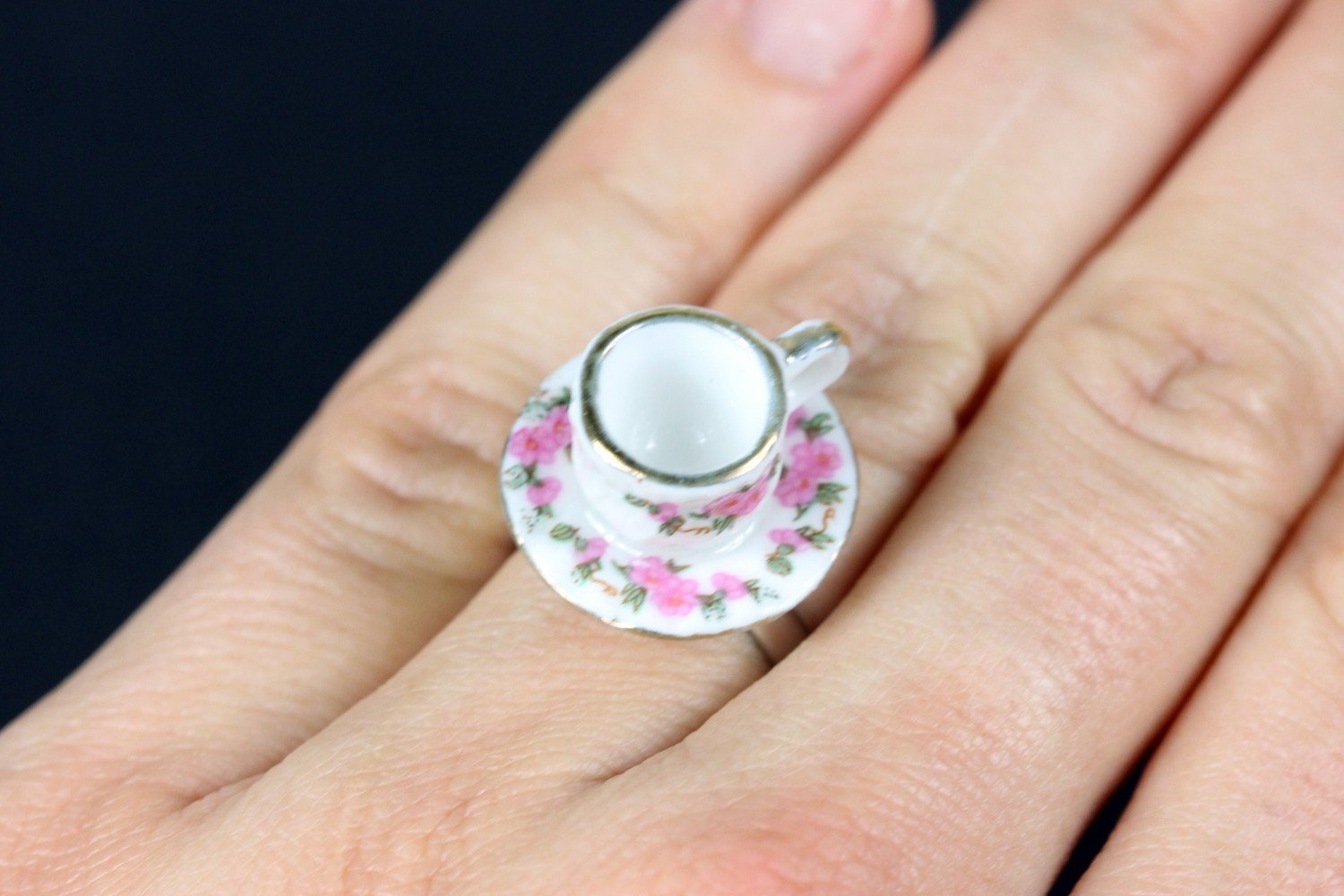 Miniblings Coffee Cup Tea Pot Ring Cafe Pink Coffee Pot Friendship