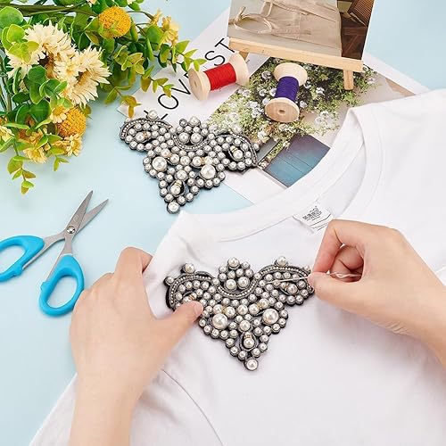 Miniatura 9 de FINGERINSPIRE 2 parches de perlas para zapatos, apliques de imitación de diamantes de imitación para manualidades, diseño floral con purpurina,