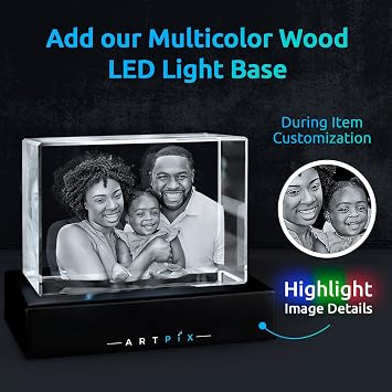 ArtPix 3D Crystal Photo, Personalized Mothers Day Gifts With Your Own Photo for Him, Her, Mom, Dad, 3D Laser Etched Picture, Engraved Crystal, Customized Memorial Anniversary Couples Gifts