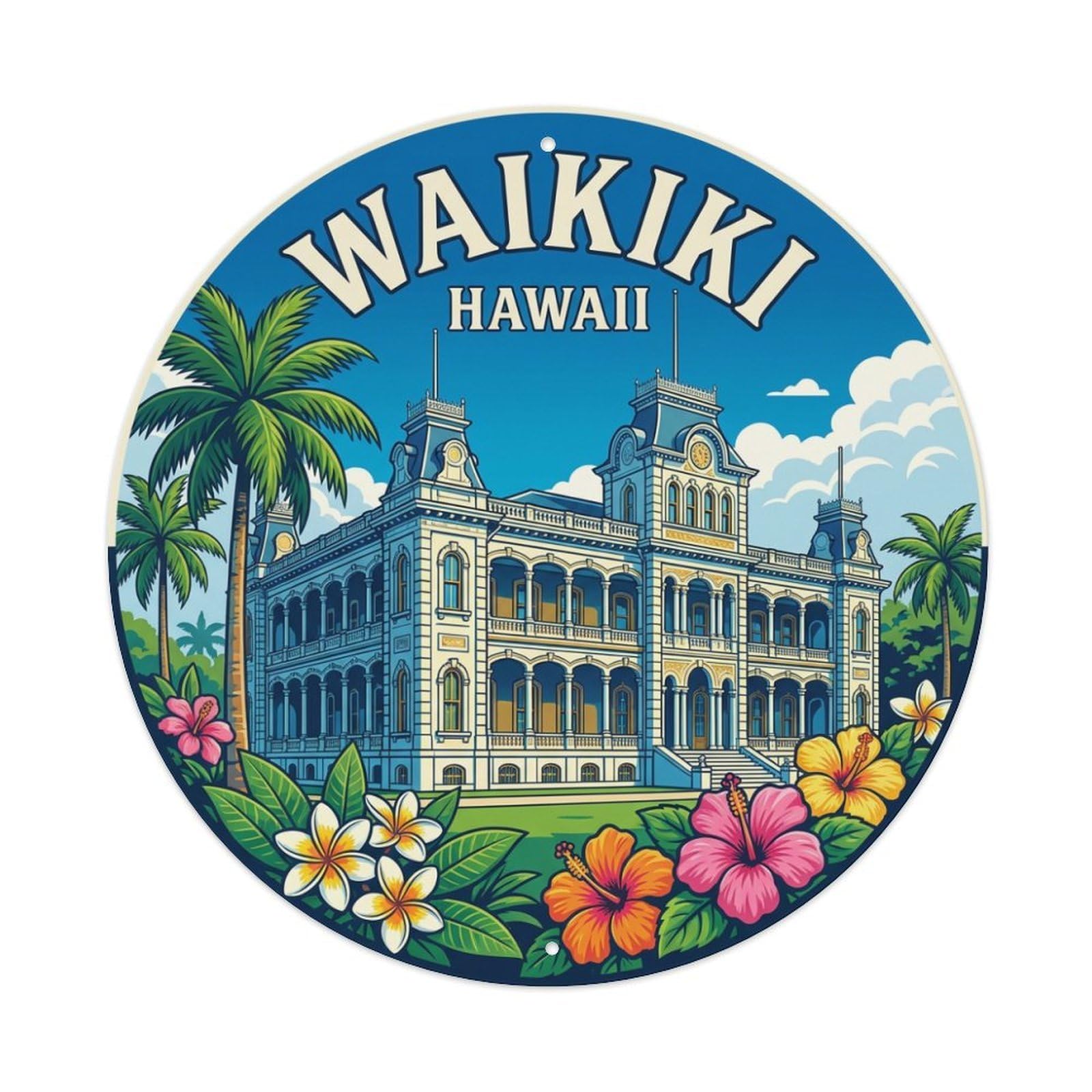 Vintage Travel Waikiki Hawaii Happiness Metal Tin Sign